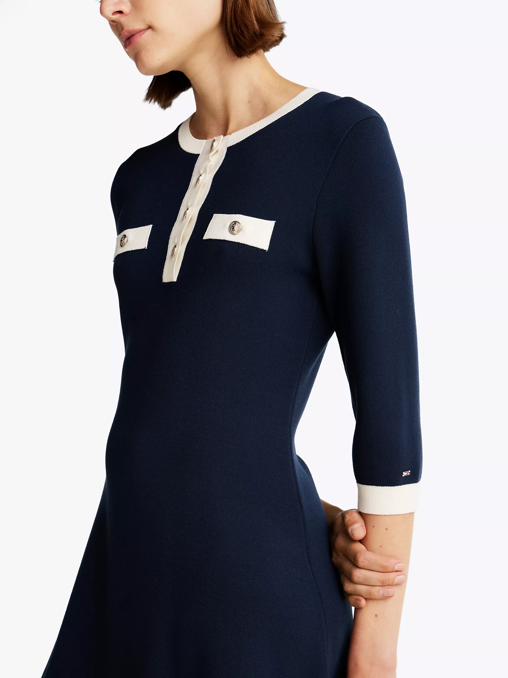 Женское платье Tommy Hilfiger, Вязаное платье Henley с приталенным верхом и расклешенной юбкой