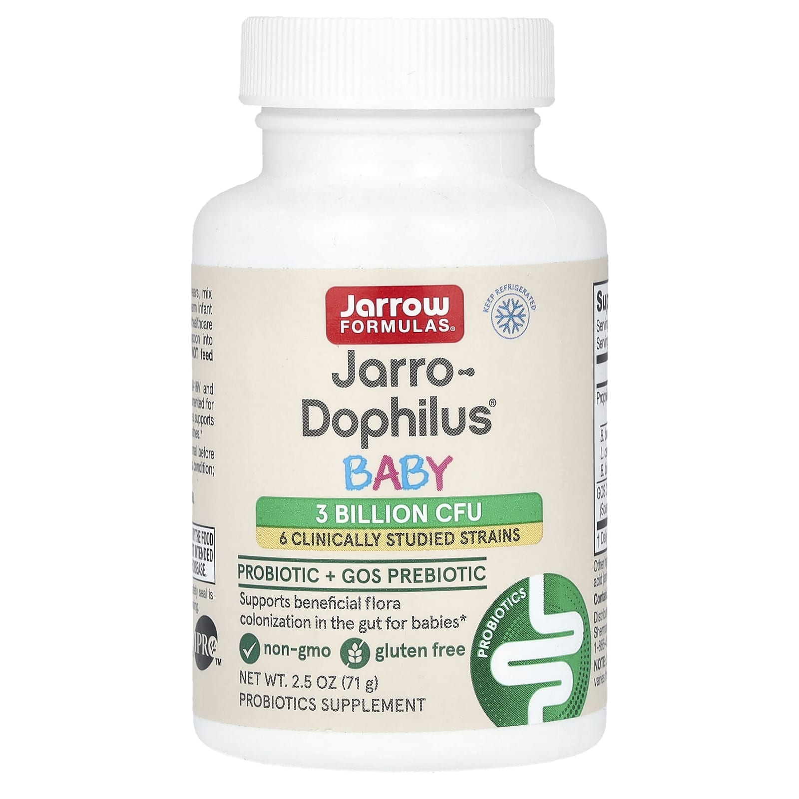 Jarrow Formulas, Baby Jarro-Dophilus, пробиотик + пребиотик ГОС, 3 миллиарда КОЕ, 71 г (2,5 унции)