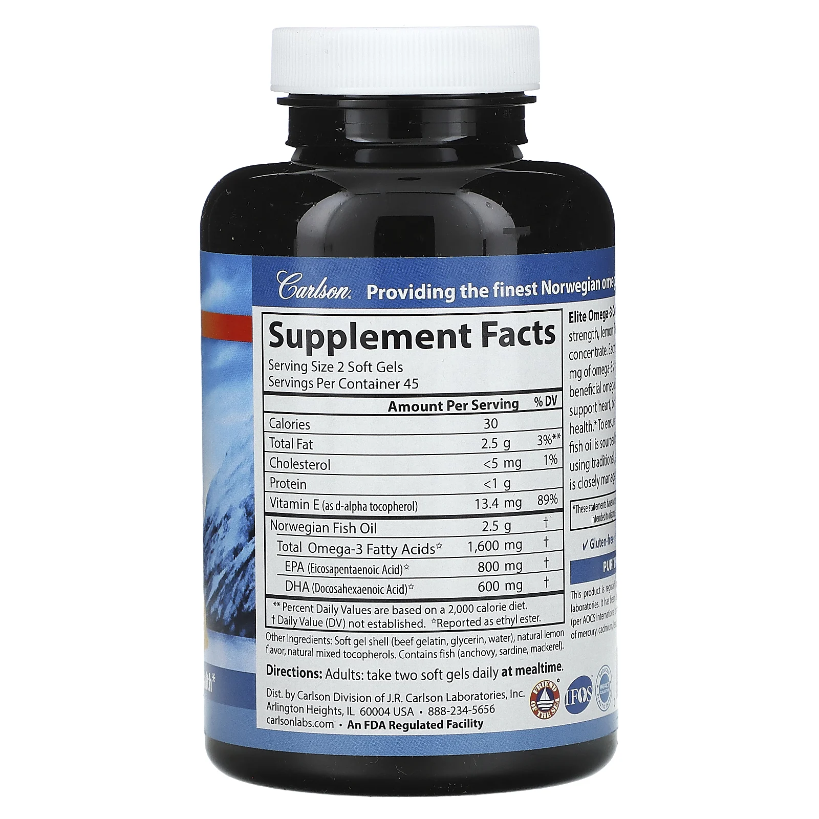 Carlson, Wild Norwegian, Elite Omega-3 Gems, Elite Omega-3 Gems, натуральный лимонный вкус, 1600 мг, 90 капсул (800 мг в одной капсуле)