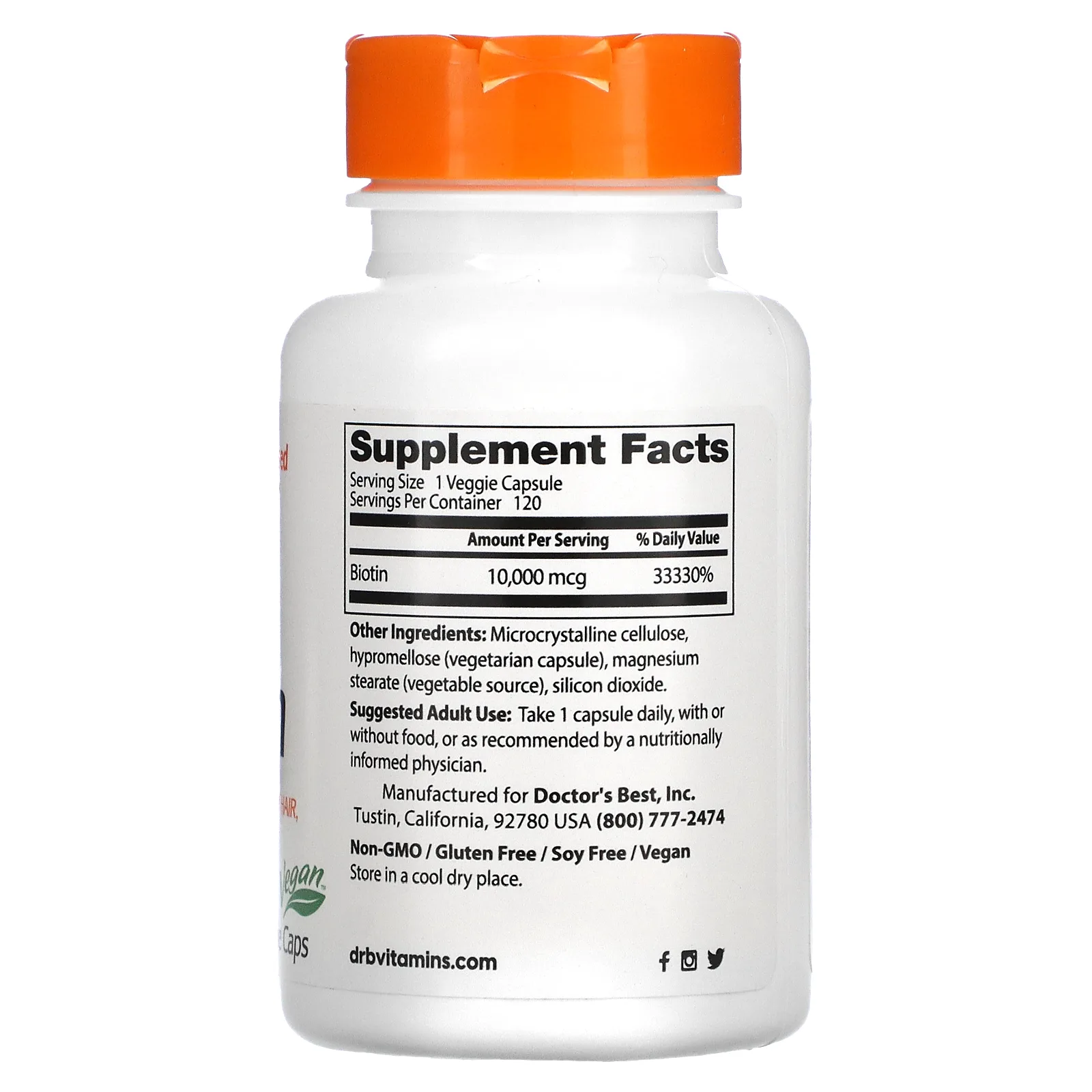 Doctor's Best, биотин, 10 000 мкг, 120 вегетарианских капсул