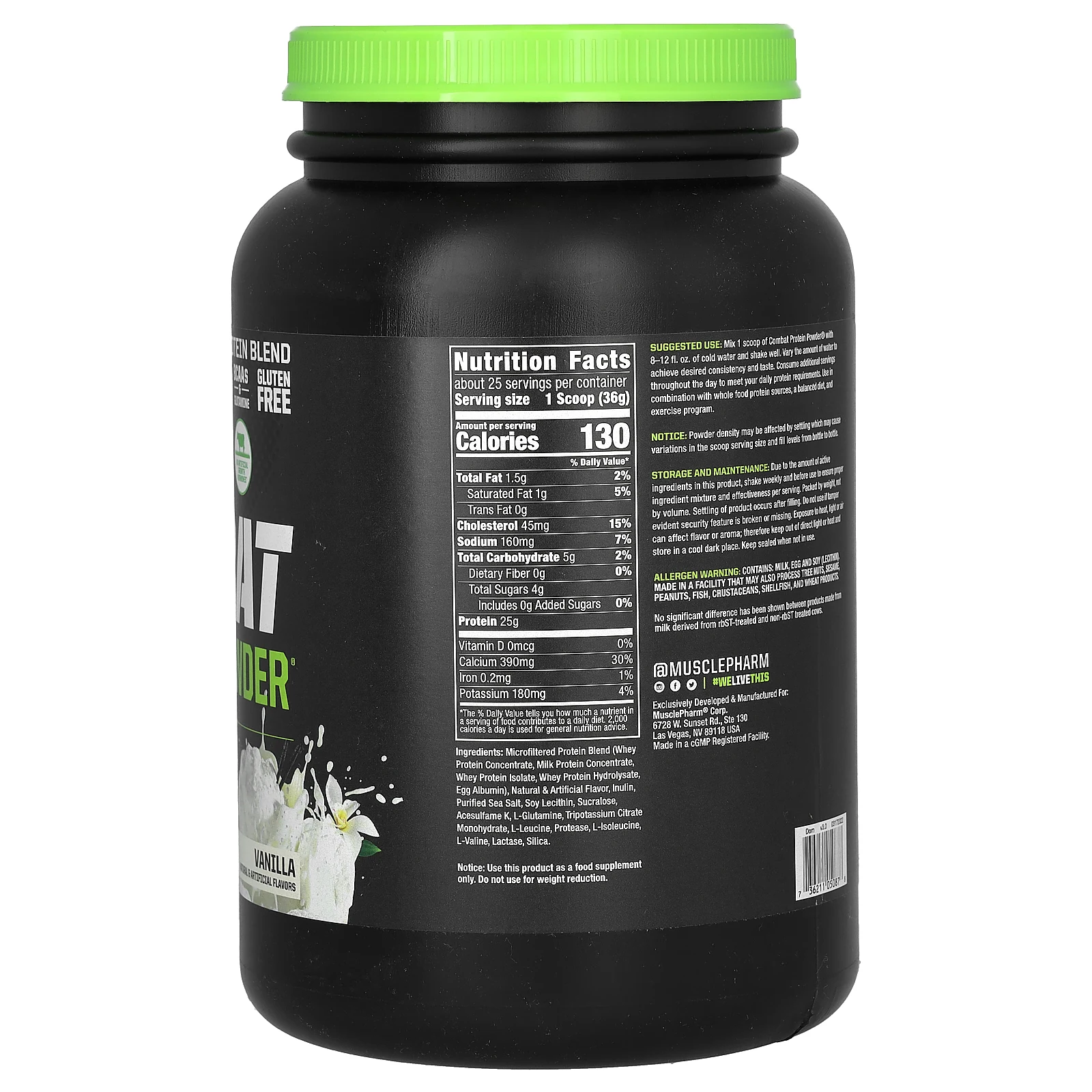 MusclePharm, Combat Protein, протеиновый порошок, со вкусом ванили, 0,9 кг (2 фунта)