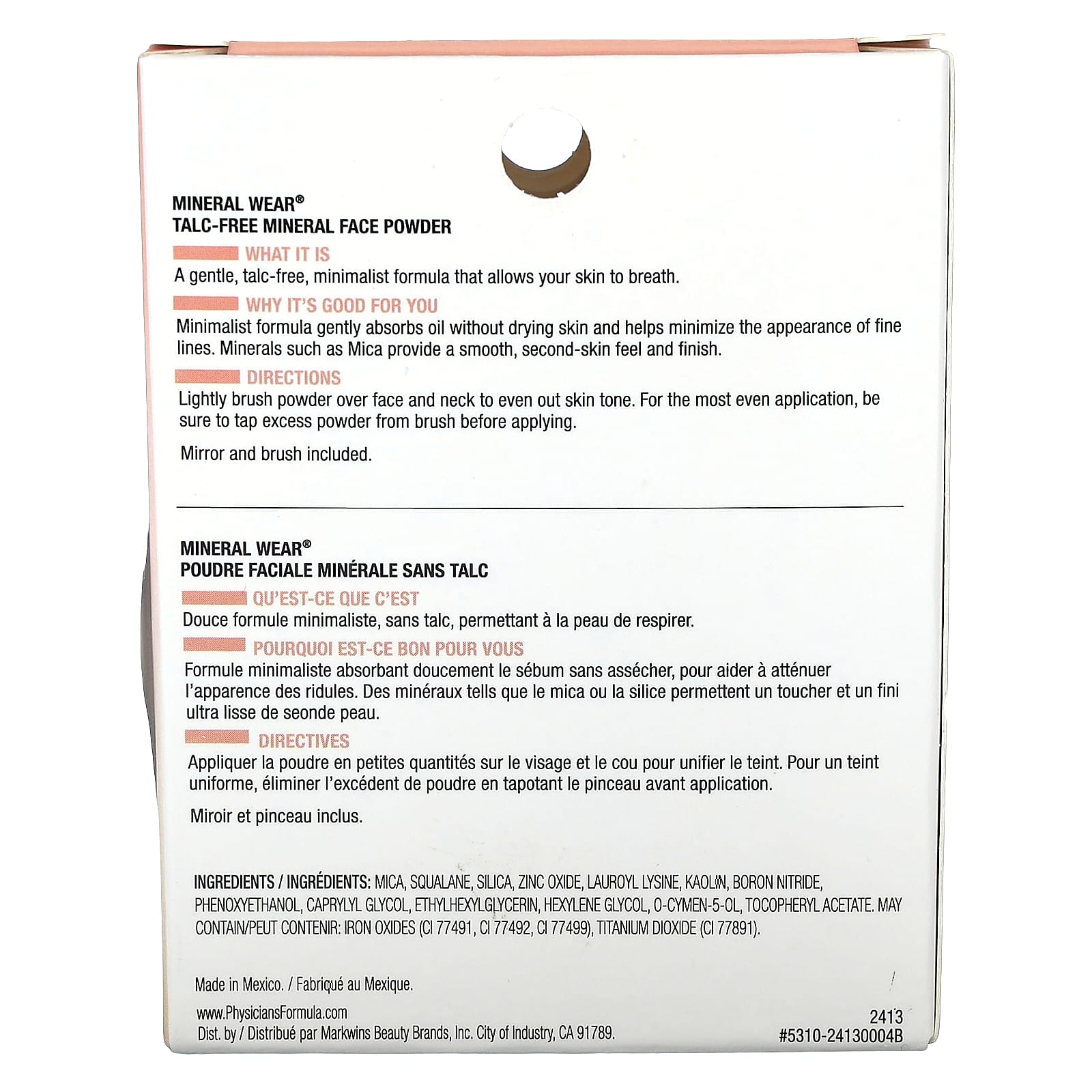 Physicians Formula, Mineral Wear, пудра для лица, оттенок 2413 кремовый натуральный, 9 г (0,3 унции)