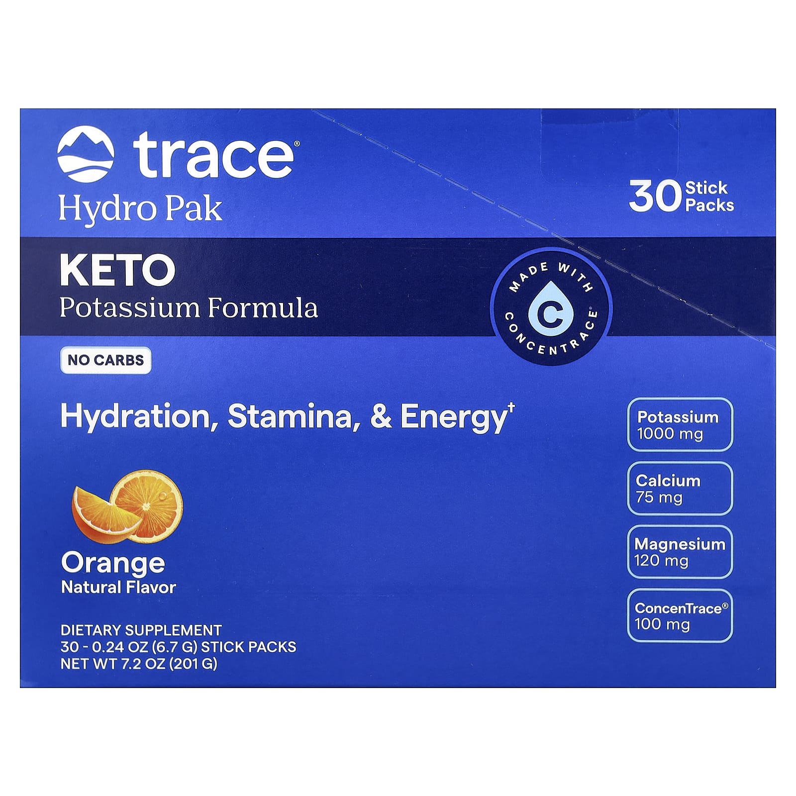 Trace, Hydro Pak Keto, со вкусом апельсина, 30 стик-пакетов по 6,7 г (0,24 унции)