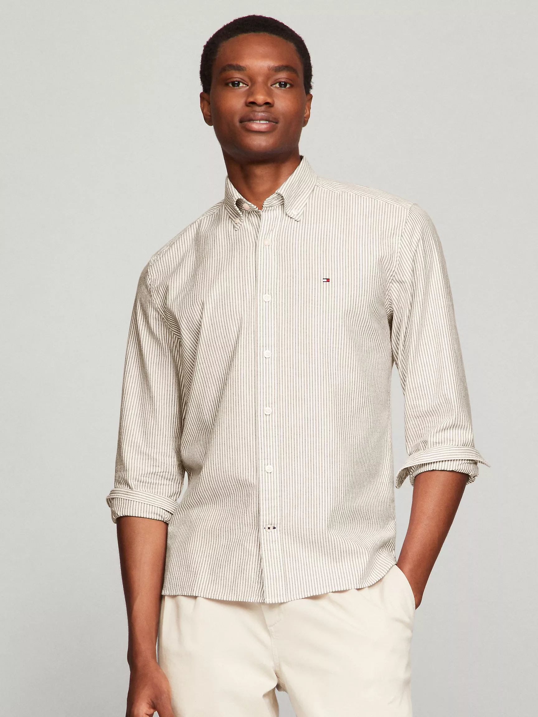 Мужская рубашка Tommy Hilfiger, Полосатая эластичная рубашка из оксфорда стандартного кроя