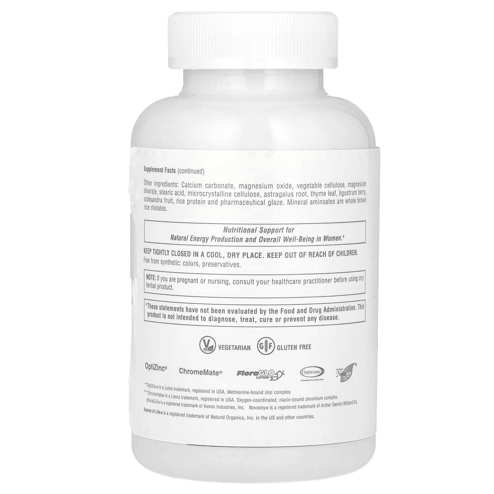 NaturesPlus, Source of Life, мультивитаминная и минеральная добавка для женщин с цельными пищевыми концентратами, 120 таблеток