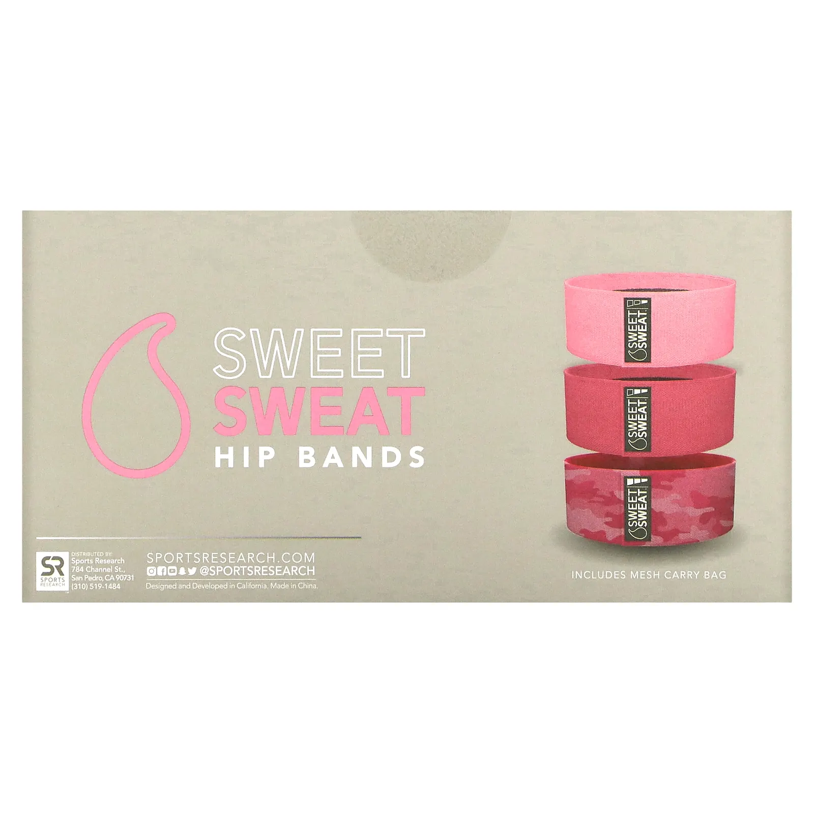 Sports Research, Sweet Sweat, эспандеры для бедер, розовые, 3 шт.
