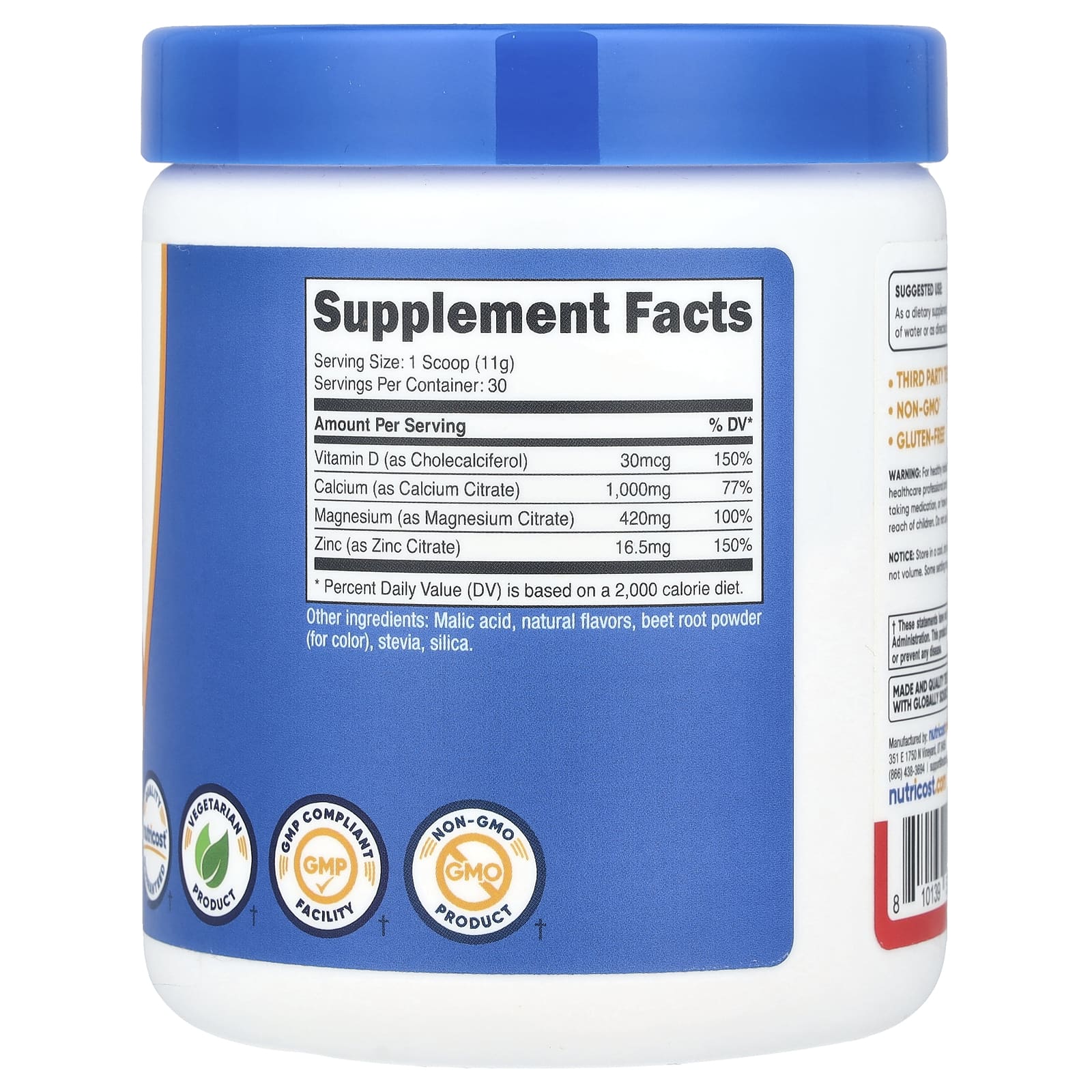 Nutricost, Кальций, магний и цинк с витамином D3, фруктовый пунш, 336 г (12 унций)