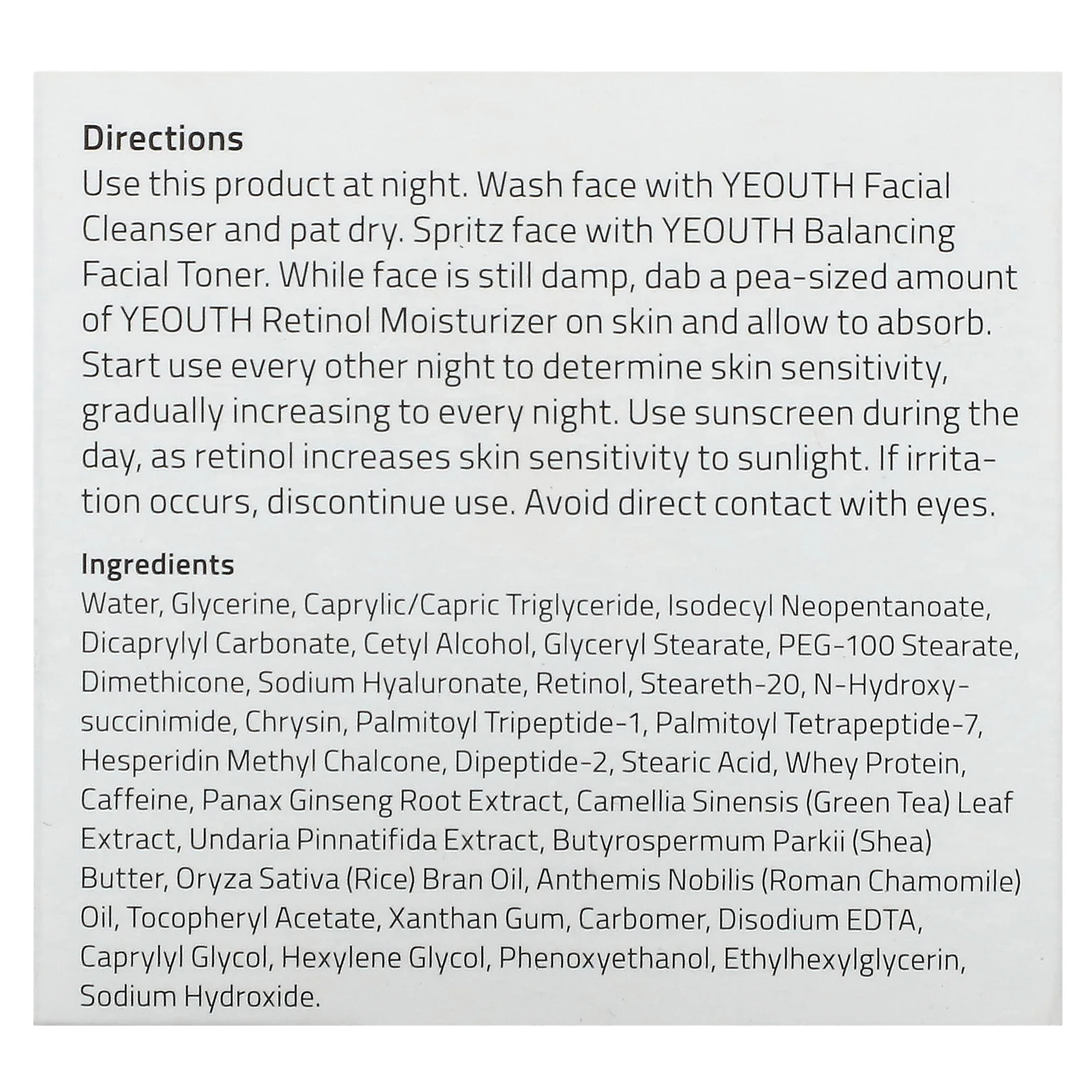 YEOUTH, увлажняющий крем с ретинолом, гиалуроновой кислотой, женьшенем, зеленым чаем, 60 мл (2 жидк. унции)