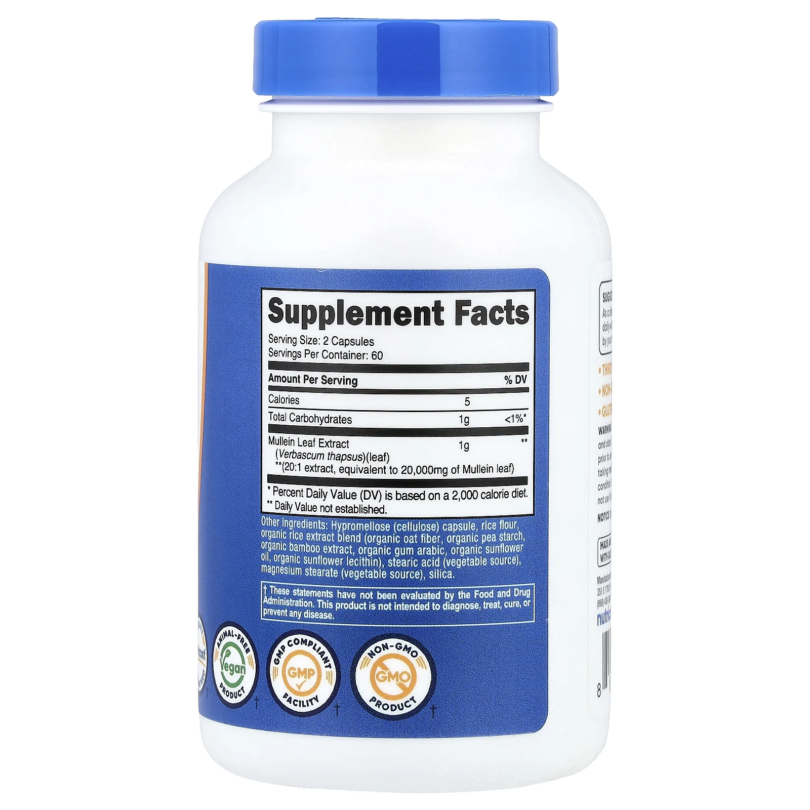 Nutricost, листья коровяка, 120 капсул (500 мг в 1 капсуле)