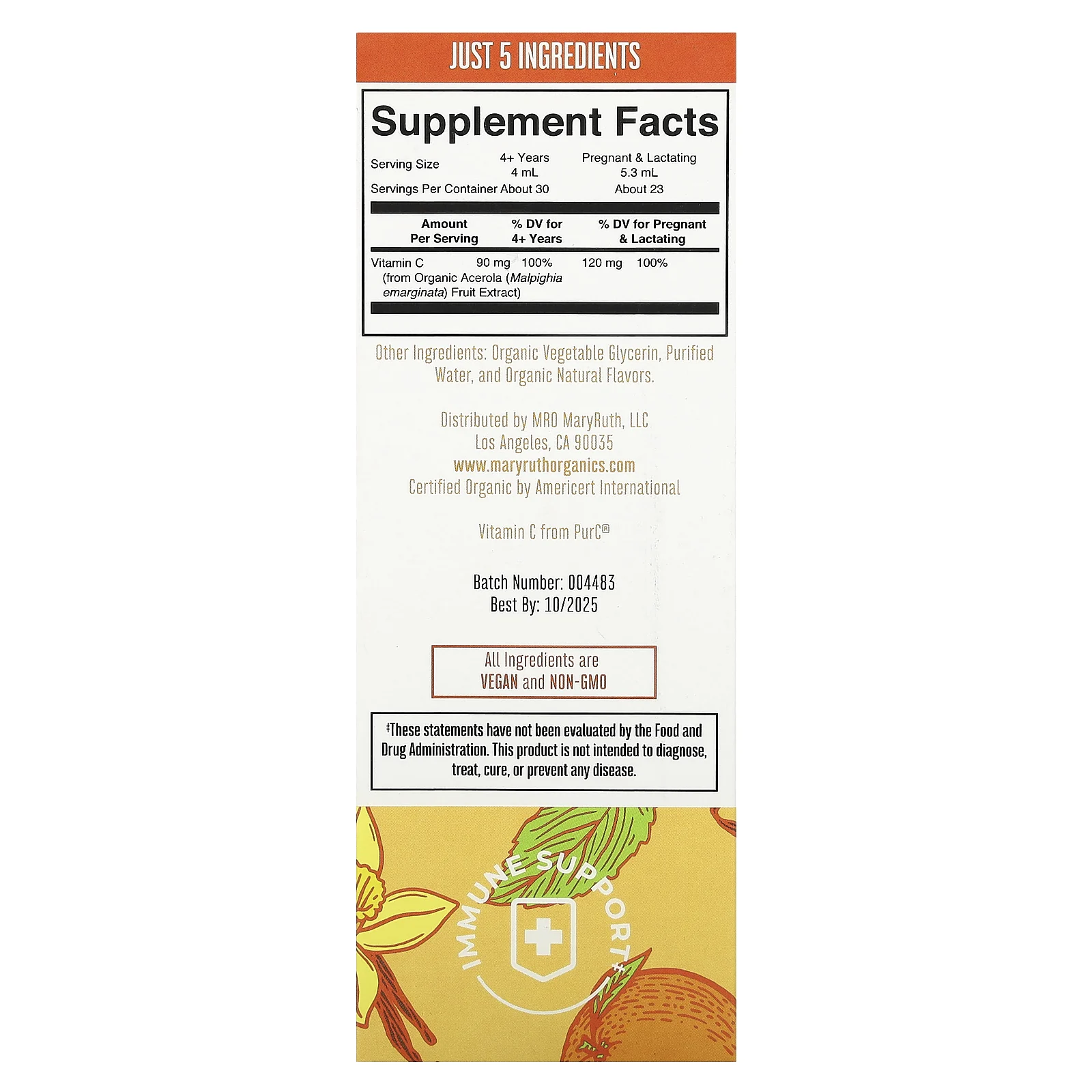 MaryRuth's, органический витамин C в жидкой форме, со вкусом апельсина и ванили, 120 мл (4 жидк. унции)