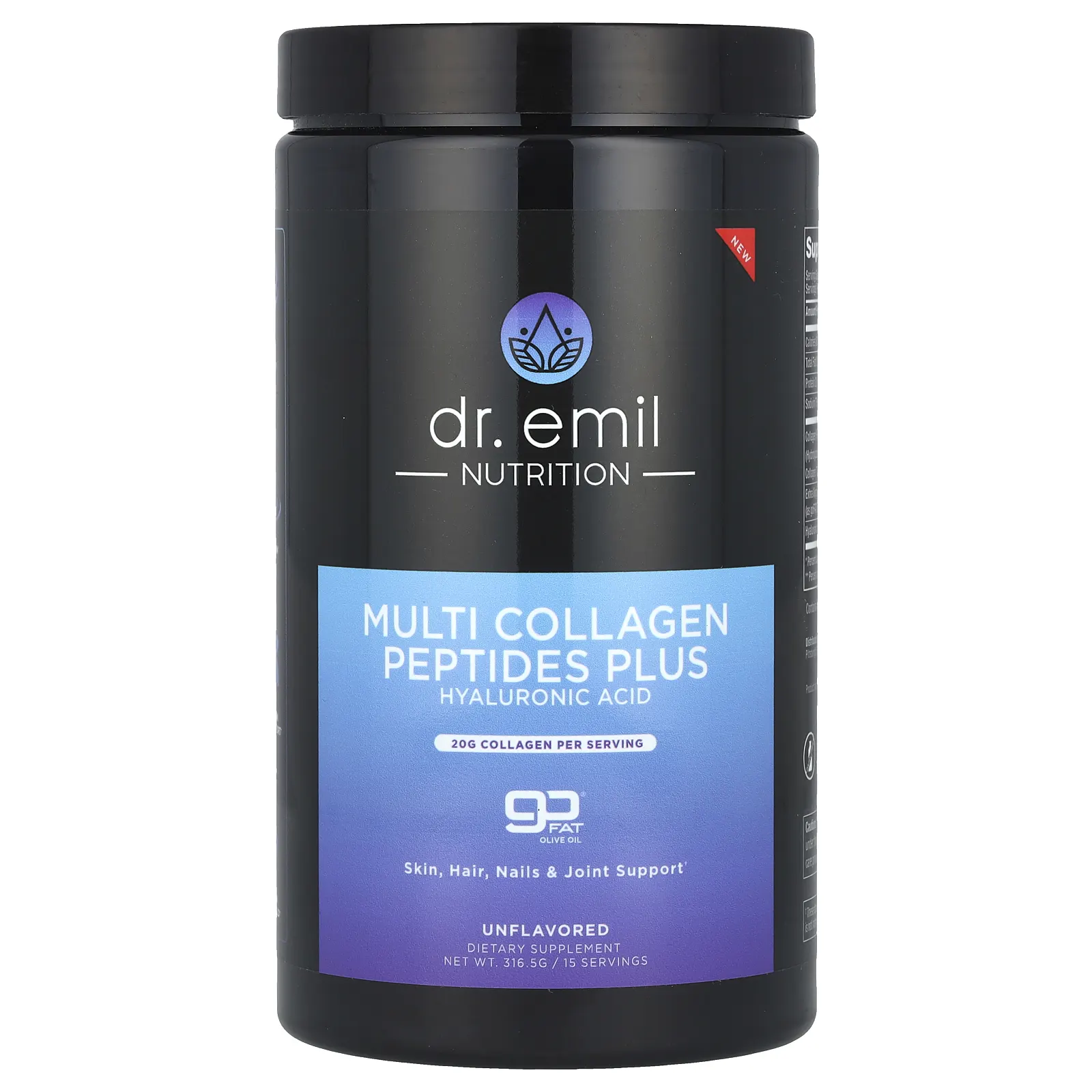 Dr. Emil Nutrition, Порошок с мультиколлагеновыми пептидами и гиалуроновой кислотой, без добавок, 316,5 г