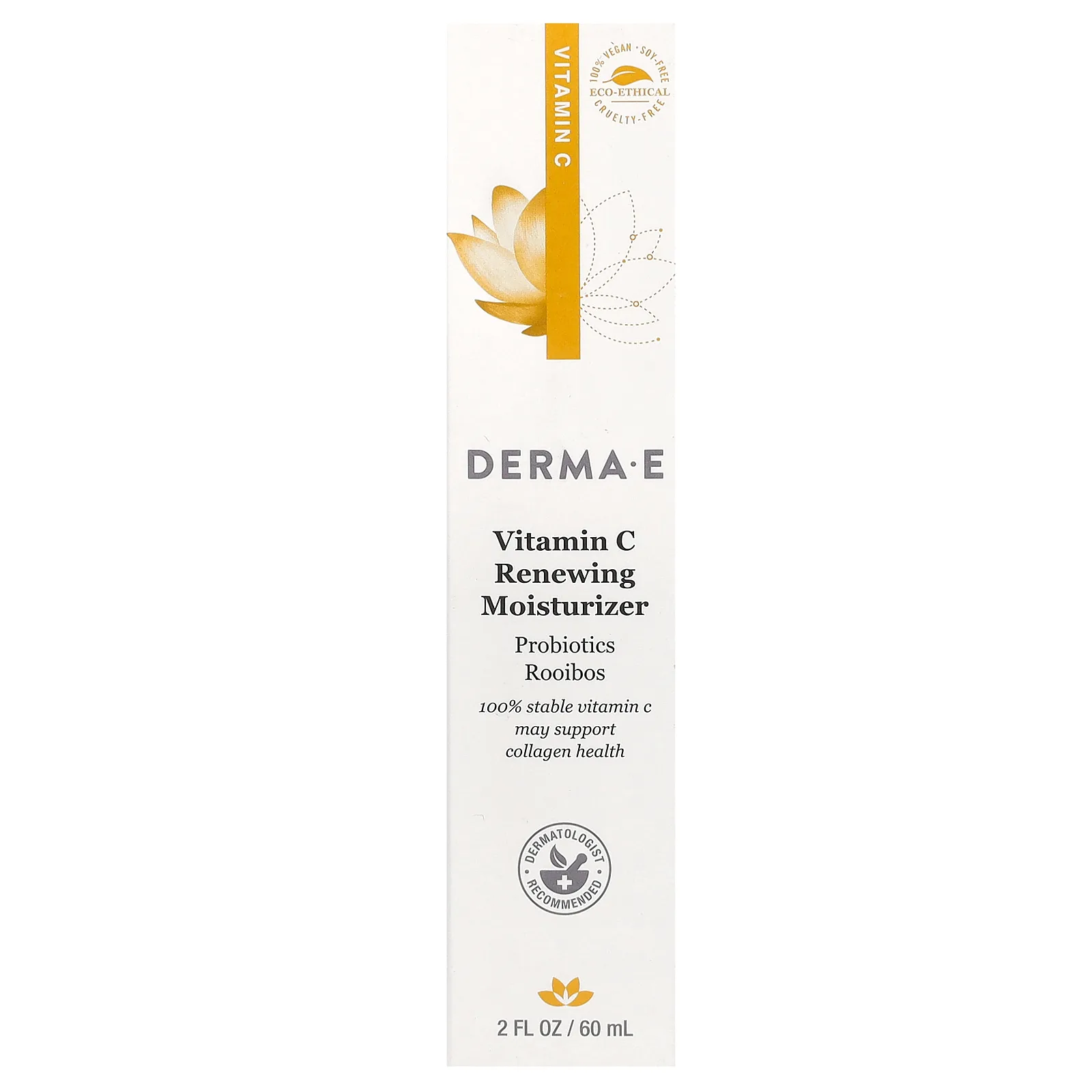 DERMA E, восстанавливающий увлажняющий крем с витамином C, пробиотиками и экстрактом ройбуша, 60 мл (2 жидк. унции)