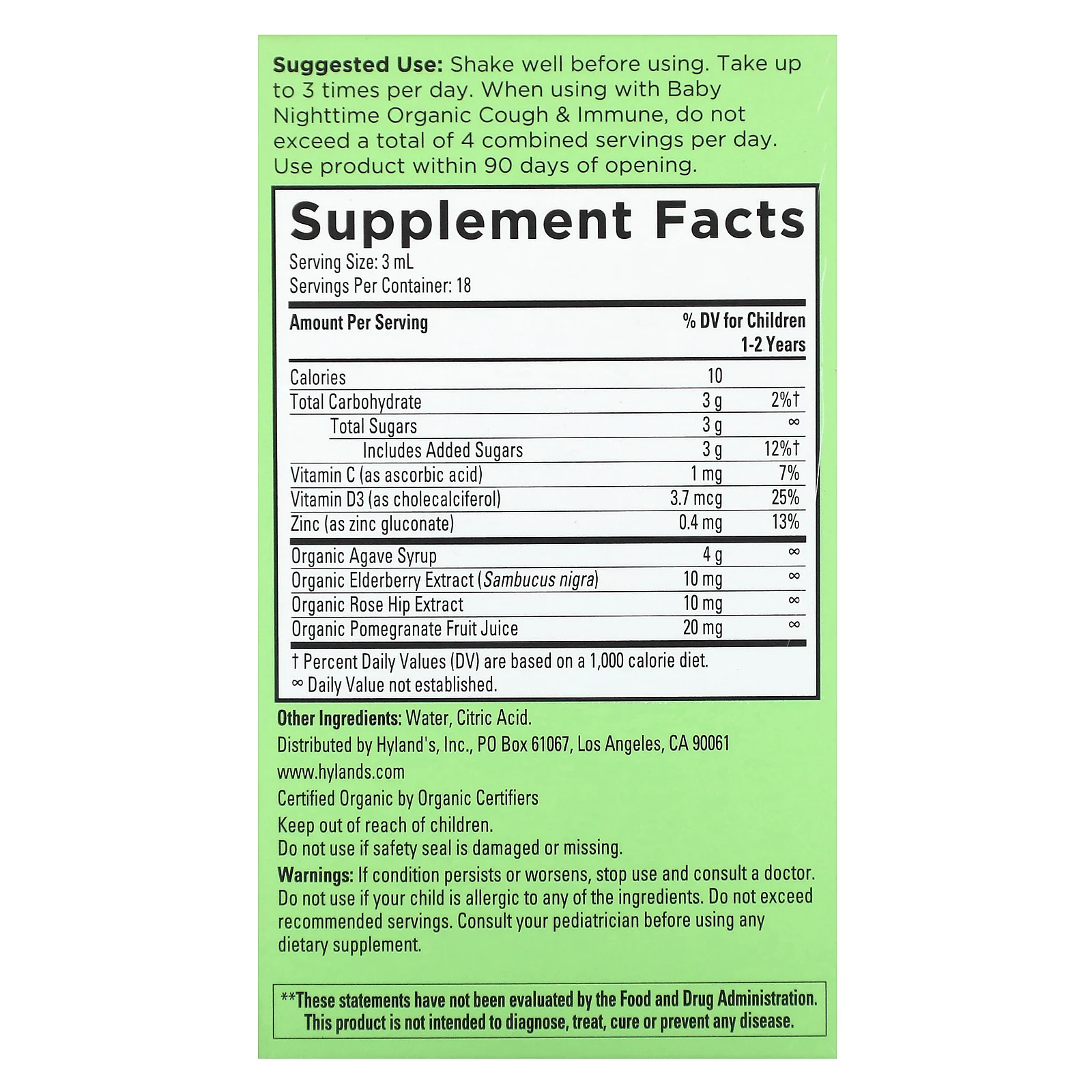 Hyland's Naturals, Baby Organic Cough & Immune, дневное средство, для детей от 12 месяцев, 59 мл (2 жидк. Унции)