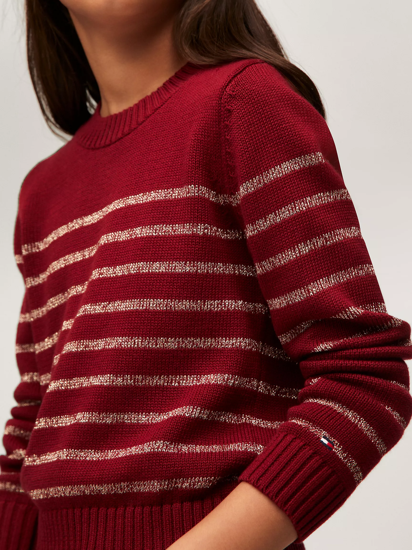 Свитер для девочки Tommy Hilfiger, Детский свитер с круглым вырезом и блестящими полосками