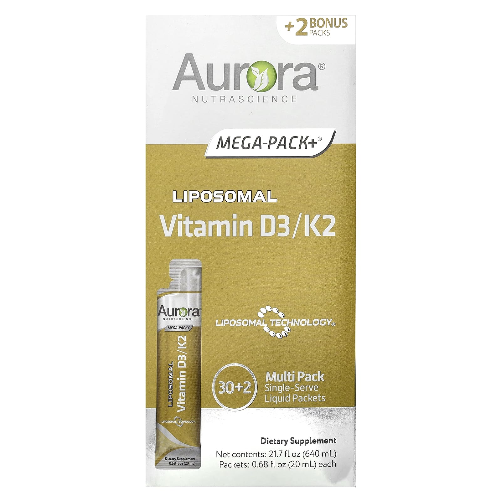Aurora Nutrascience, Липосомальный витамин D3 / K2, 32 пакетика по 20 мл (0,68 жидк. Унции)