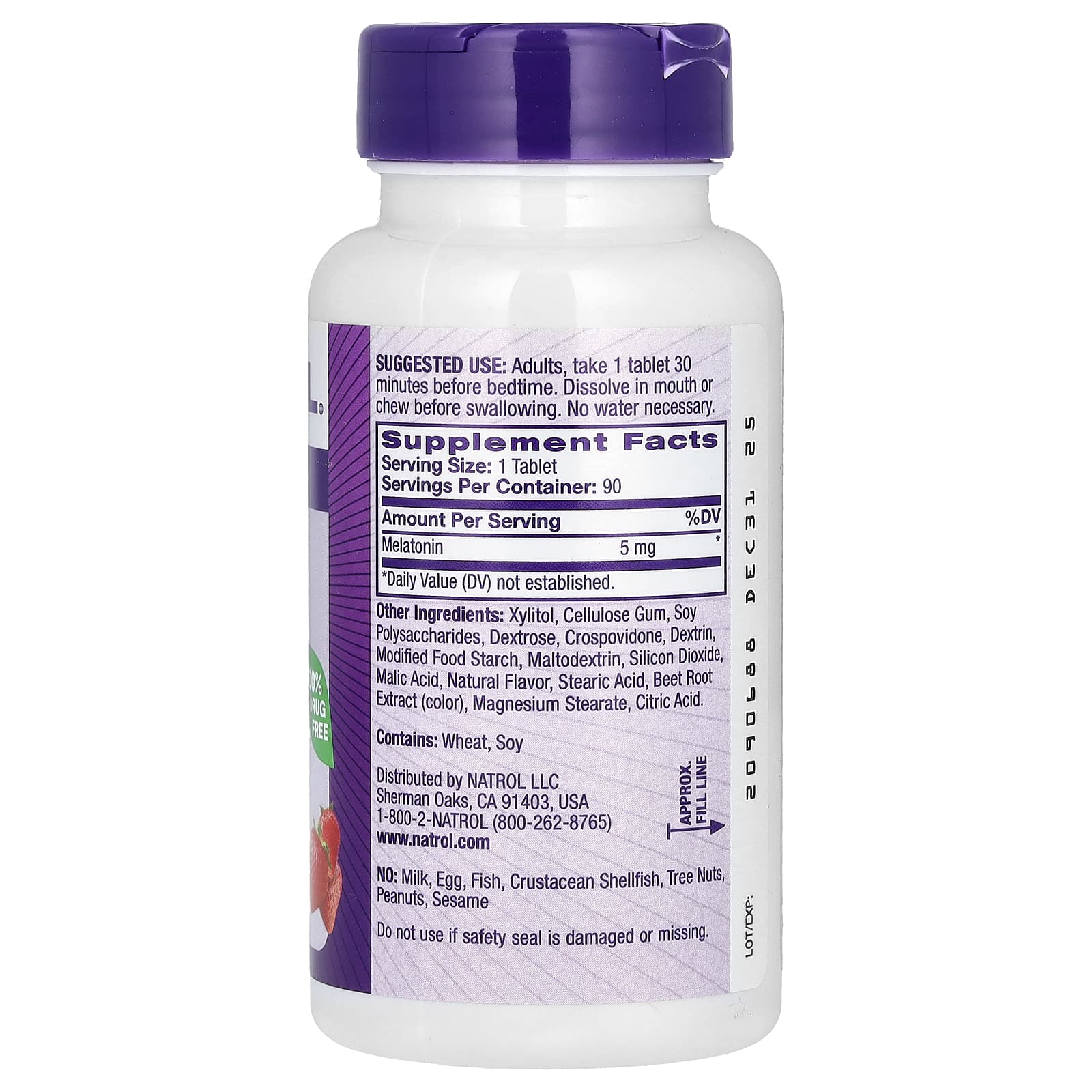 Natrol, Мелатонин, быстрорастворимый, клубника, 5 мг, 90 таблеток