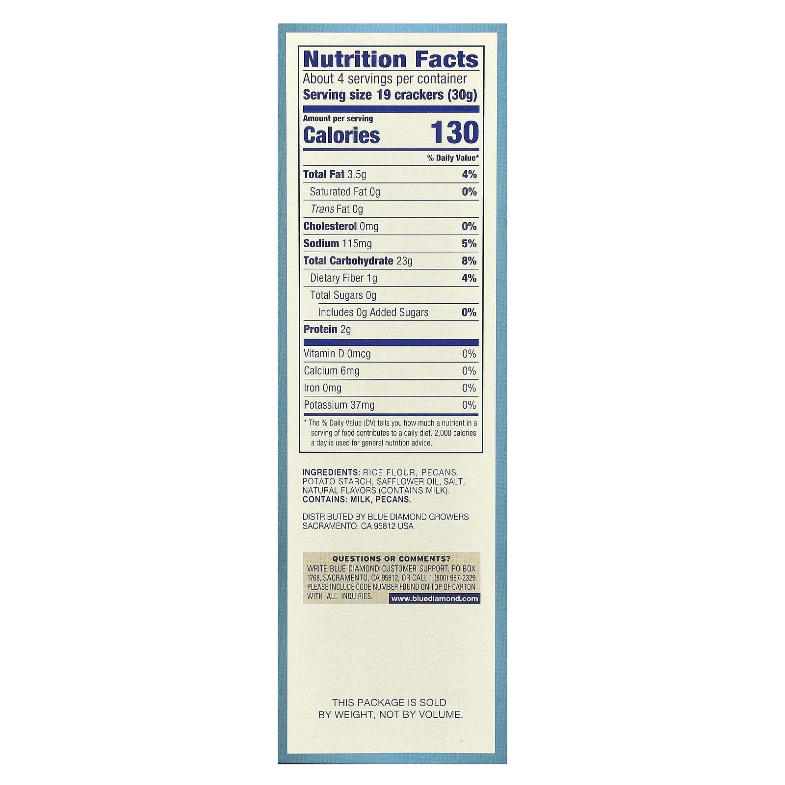 Blue Diamond, Печенье с орехами пекан, Орехово-рисовые крекеры, 4,25 унции (120,5 г)