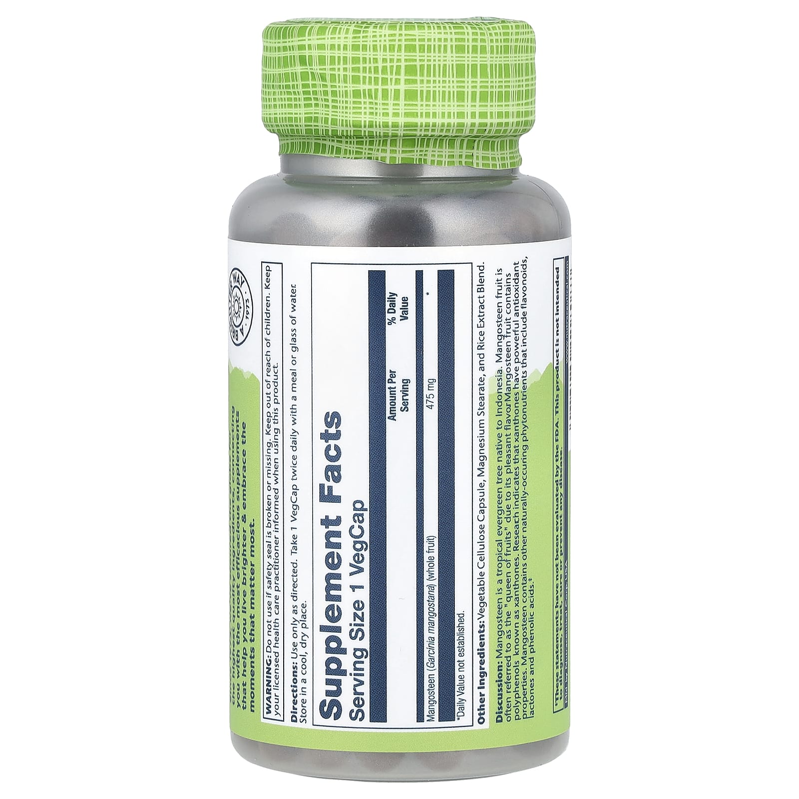 Solaray, True Herbs, мангостан, 475 мг, 100 растительных капсул