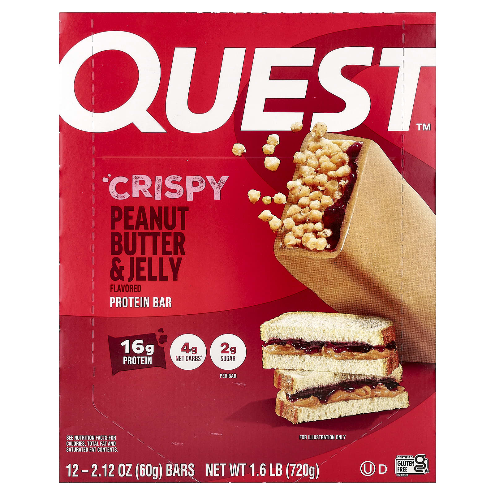 Quest Nutrition, протеиновый батончик, хрустящая арахисовая паста и желе, 12 батончиков по 60 г (2,12 унции)