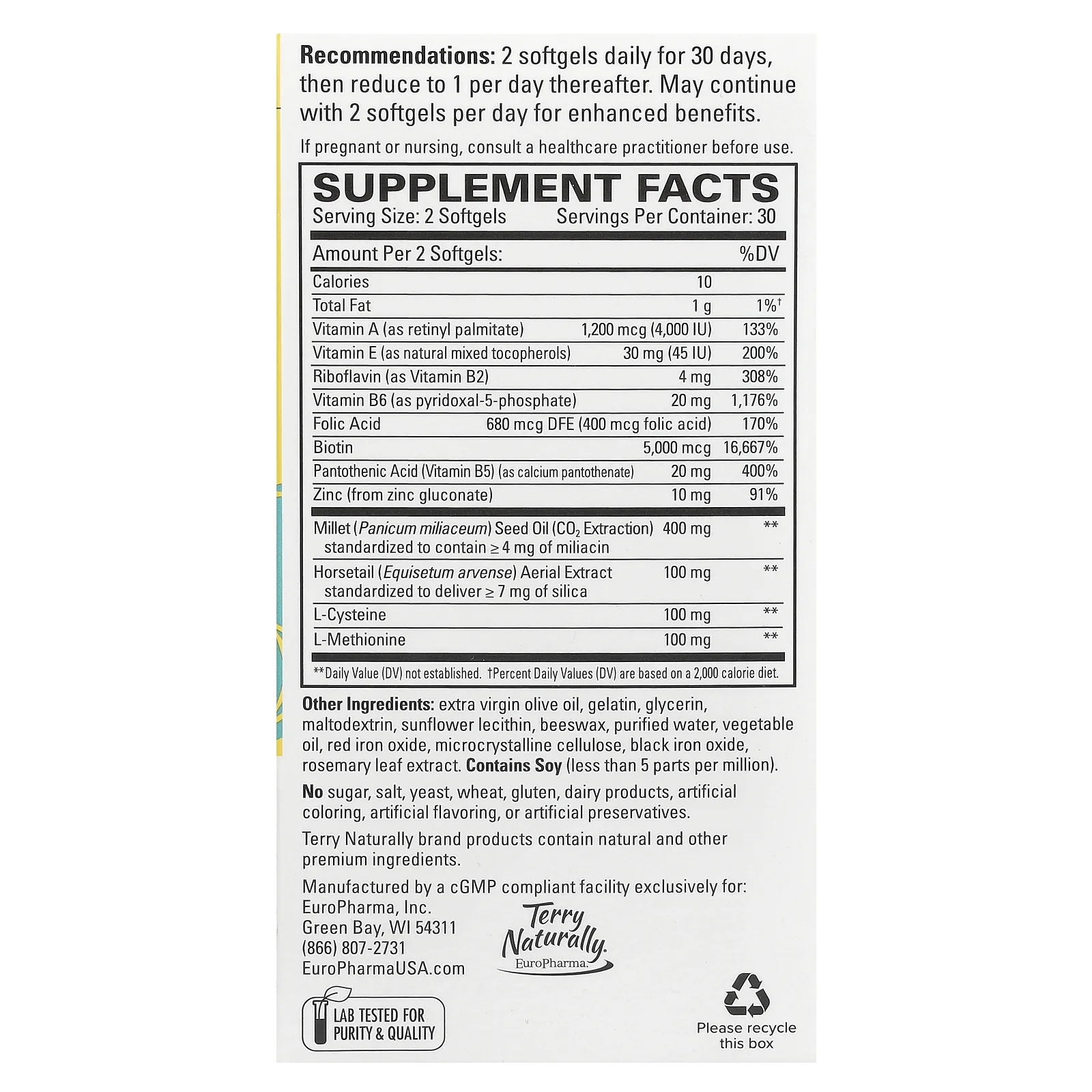 Terry Naturally, Terry Naturally, Hair Renew Formula, формула восстановления волос, 60 желатиновых капсул