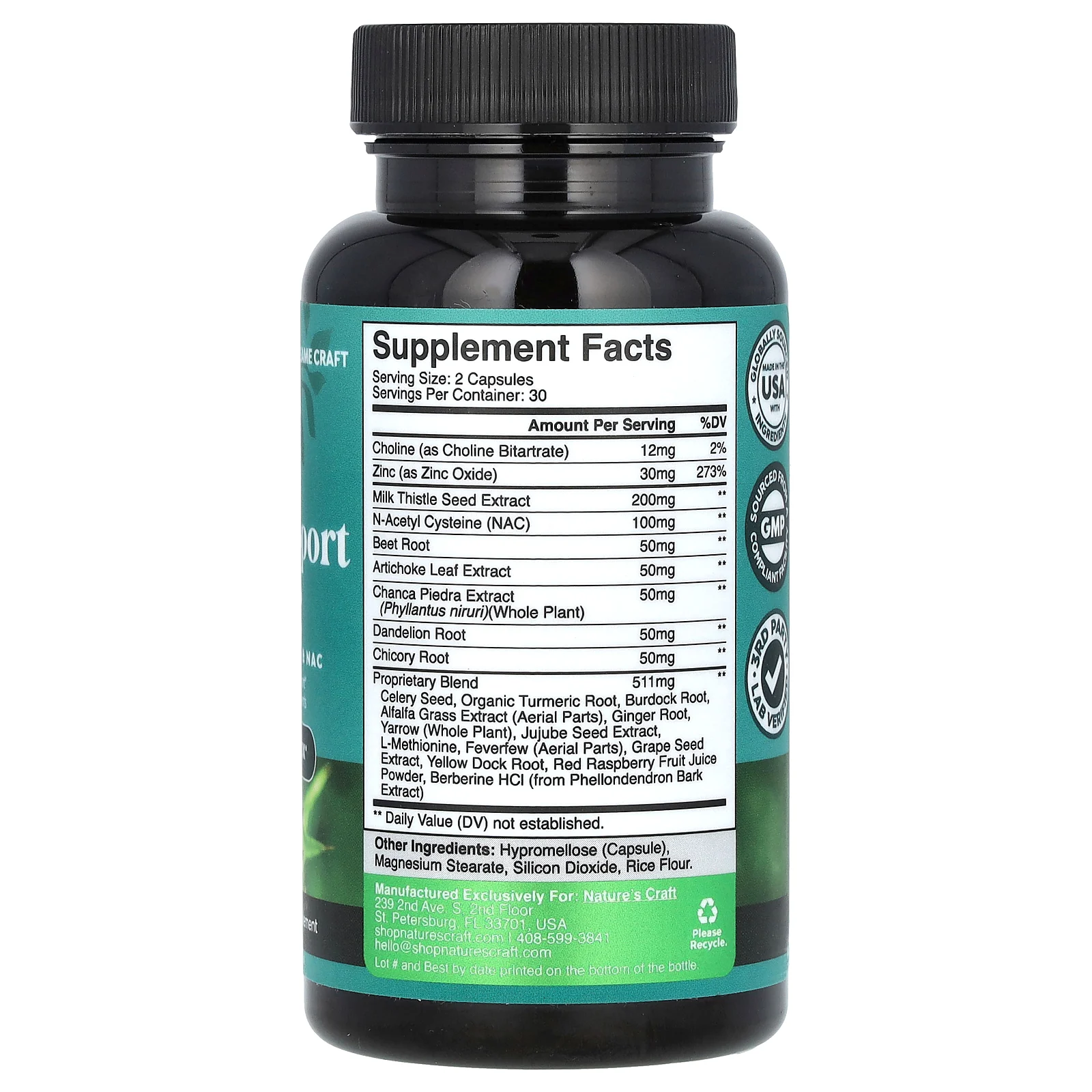 Nature's Craft, средство для поддержки печени, NAC с расторопшей, 60 капсул