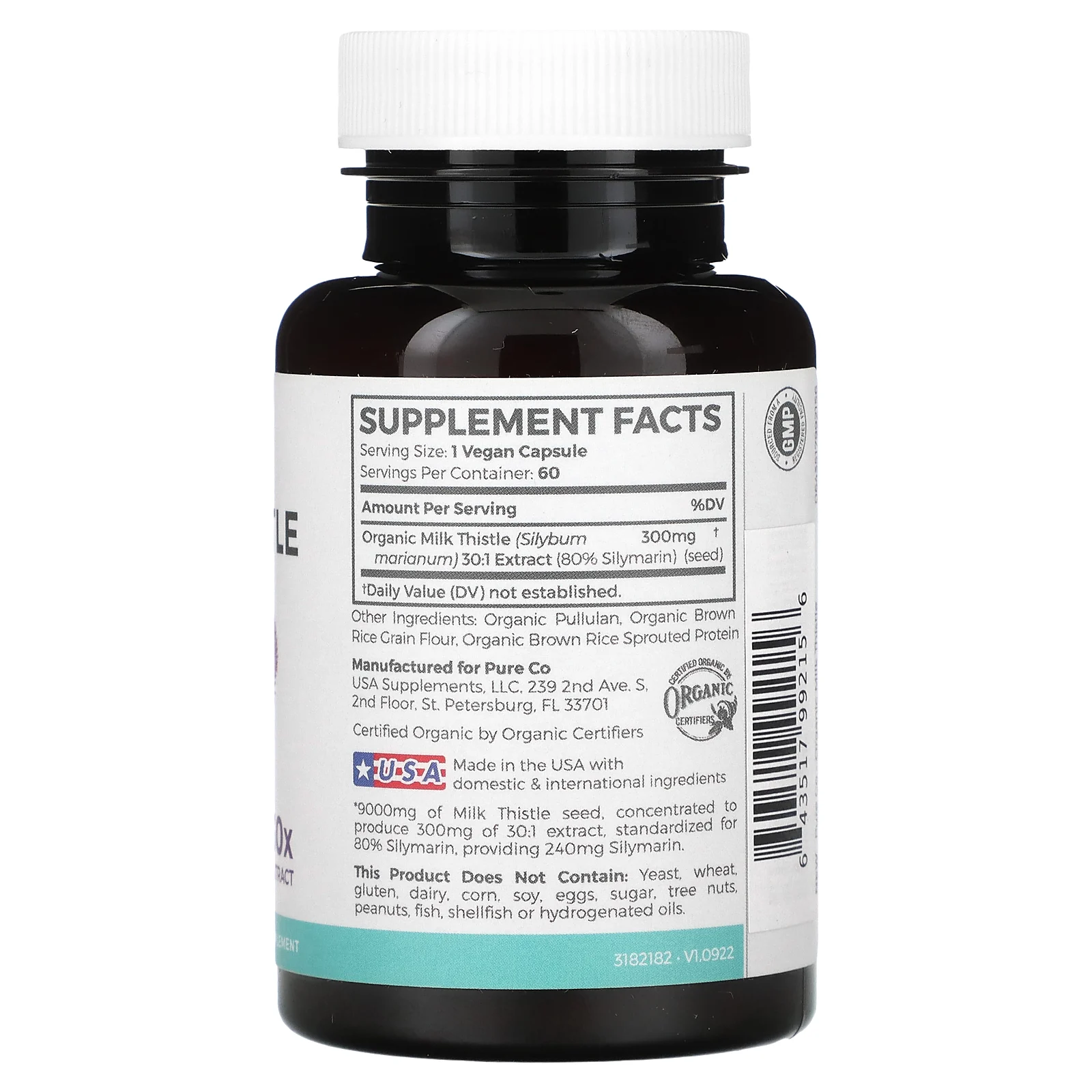 Pure Co., органическая расторопша, 60 веганских капсул
