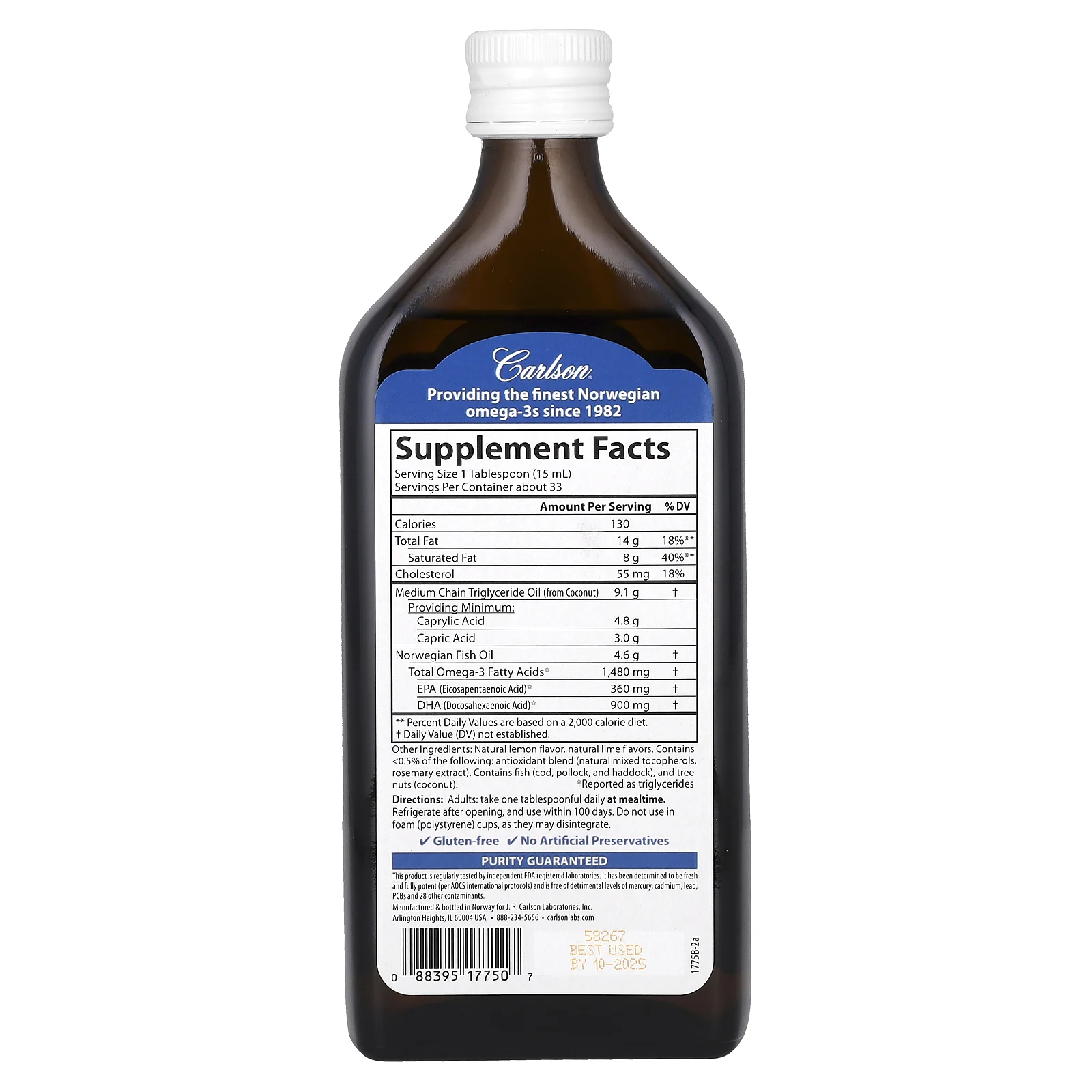 Carlson, MCT и омега-3, натуральный лимон и лайм, 500 мл (16,9 жидк. Унции)