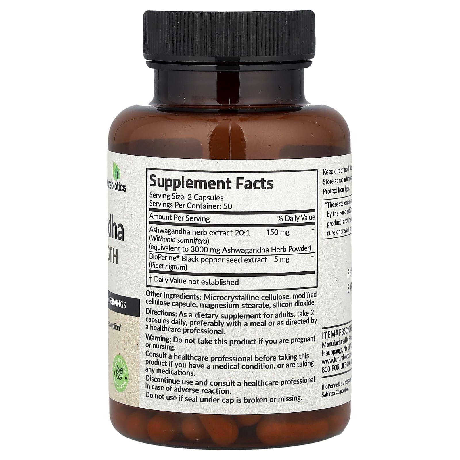 Futurebiotics, Ашваганда, с повышенной силой действия, 100 вегетарианских капсул