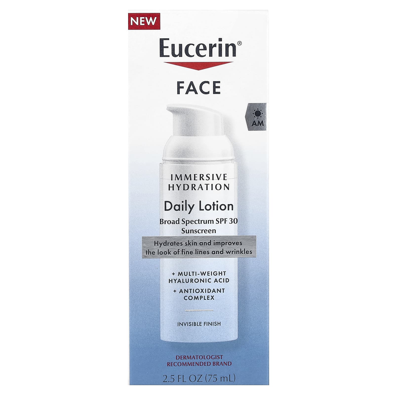 Eucerin, Face, ежедневный лосьон для иммерсивного увлажнения, SPF 30, 75 мл (2,5 жидк. унц.)