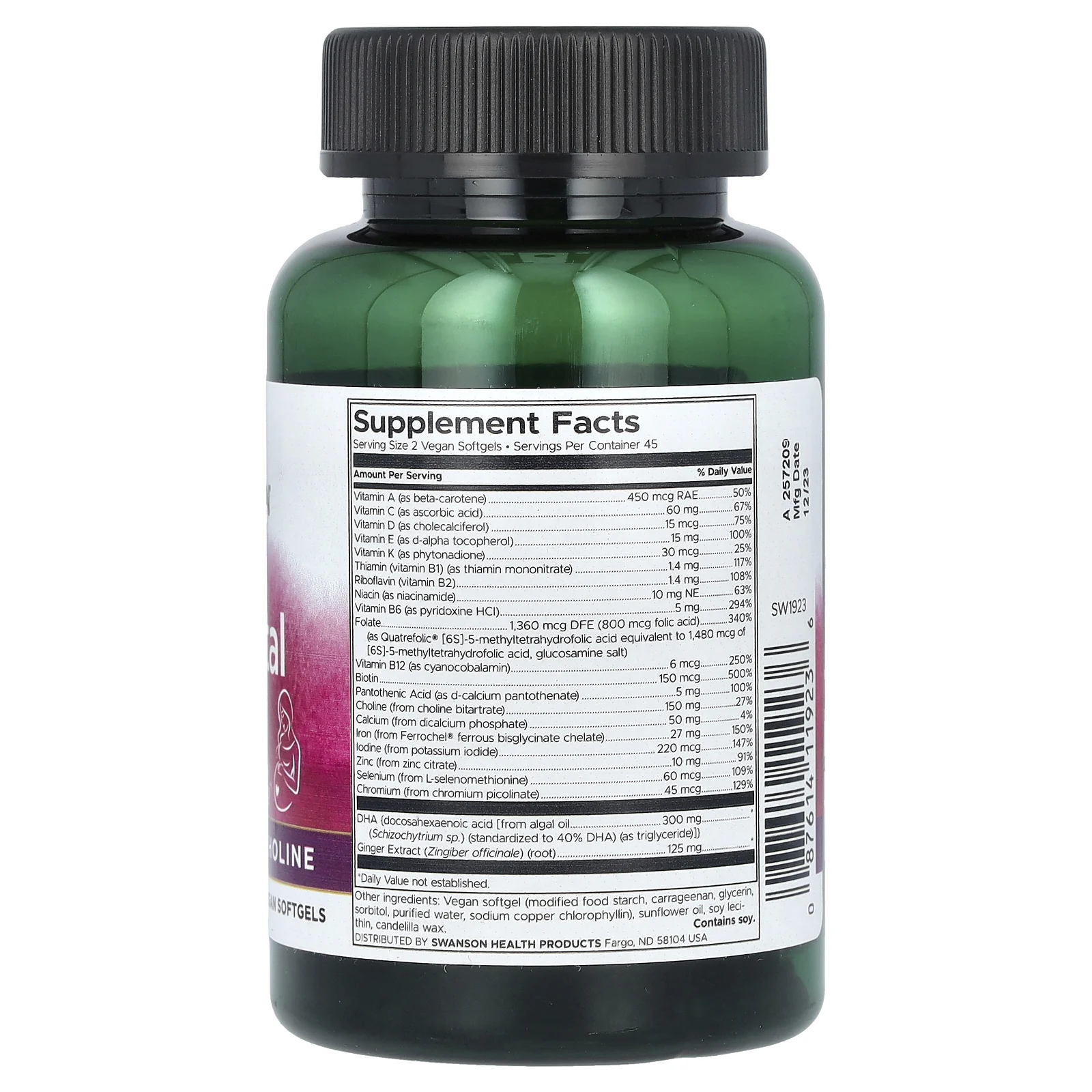 Swanson, веганский пренатальный мультивитаминный комплекс, 90 веганских капсул