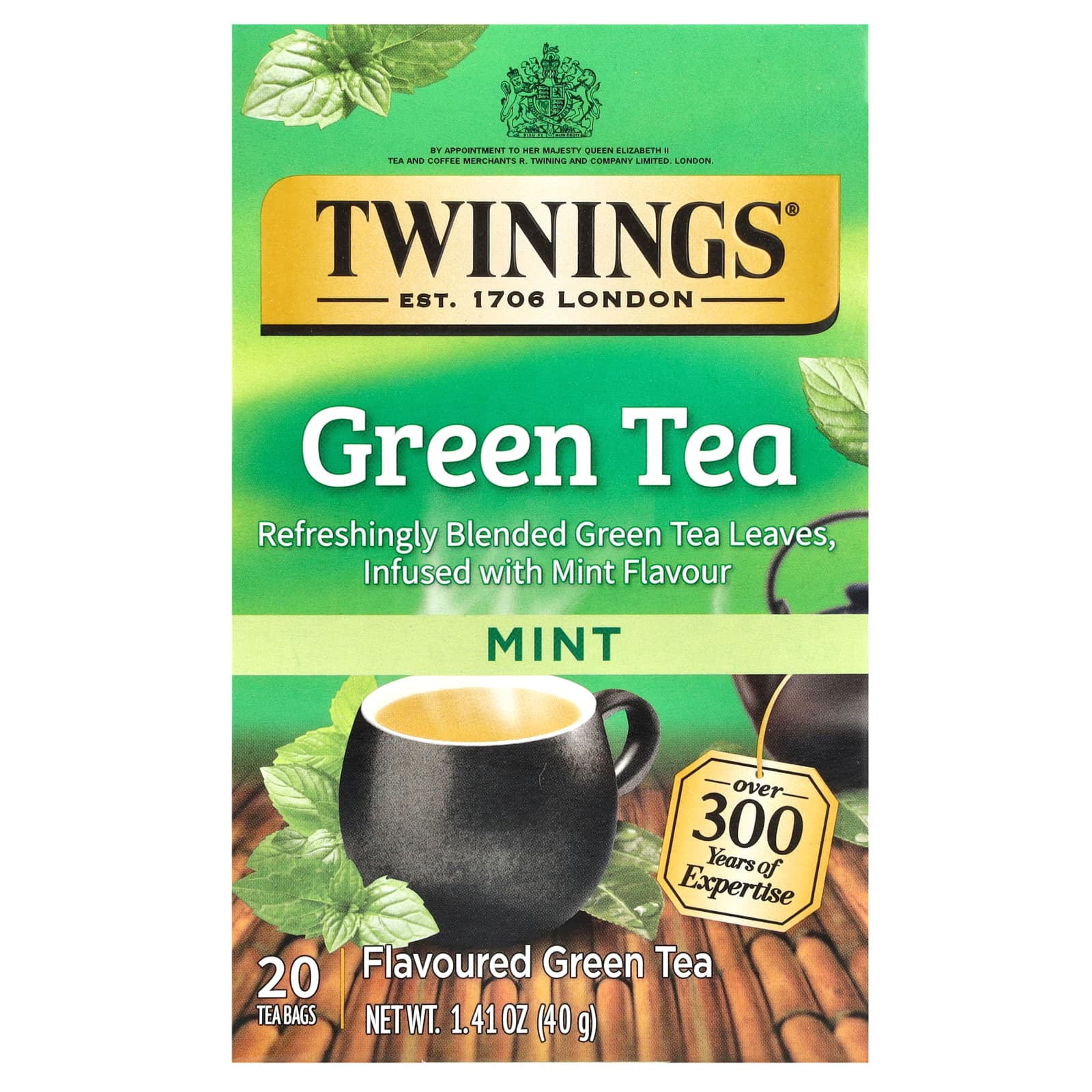 Twinings, Зеленый чай, мята, 20 чайных пакетиков, 40 г (1,41 унции)