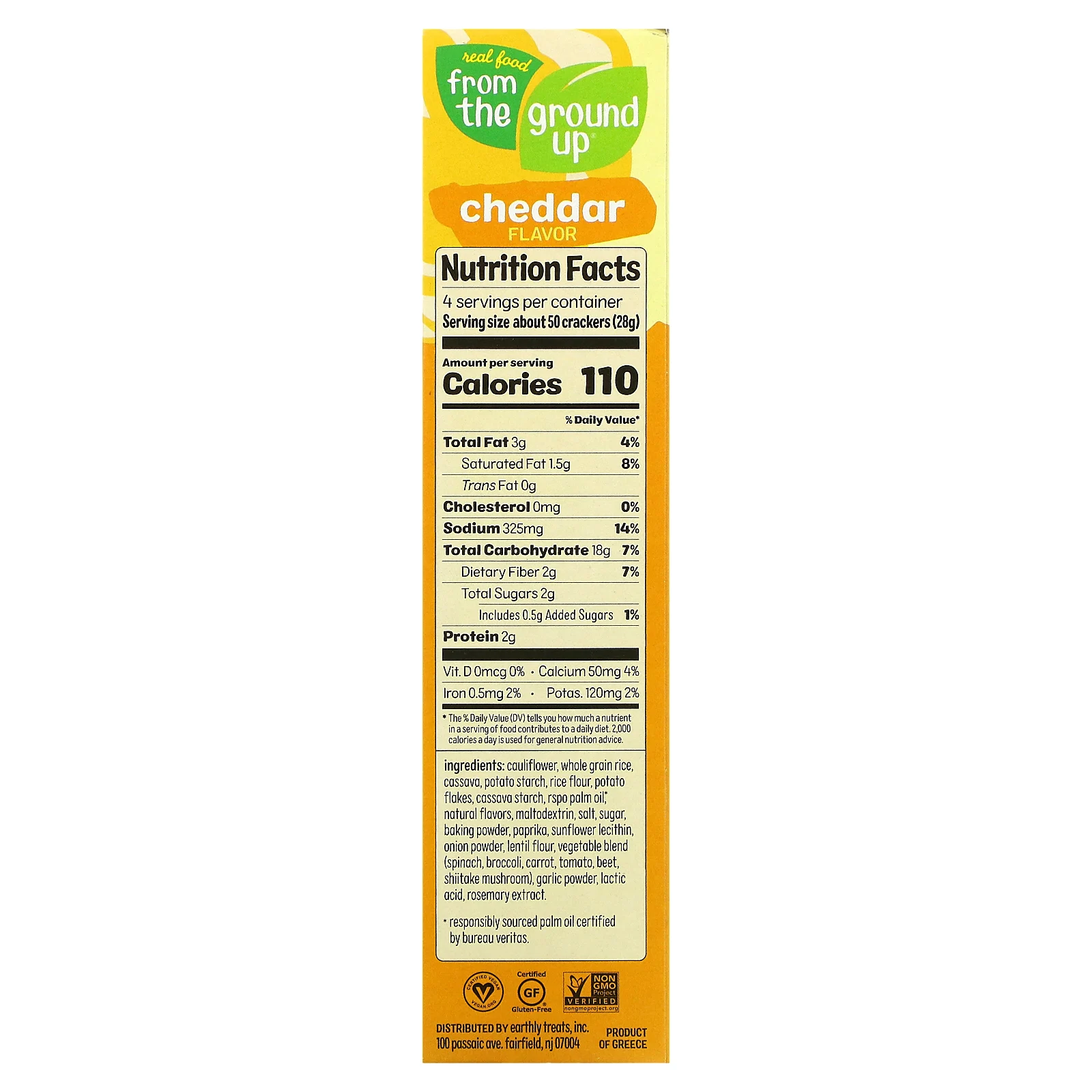 From The Ground Up, Крекеры из цветной капусты, чеддер, 113 г (4 унции)