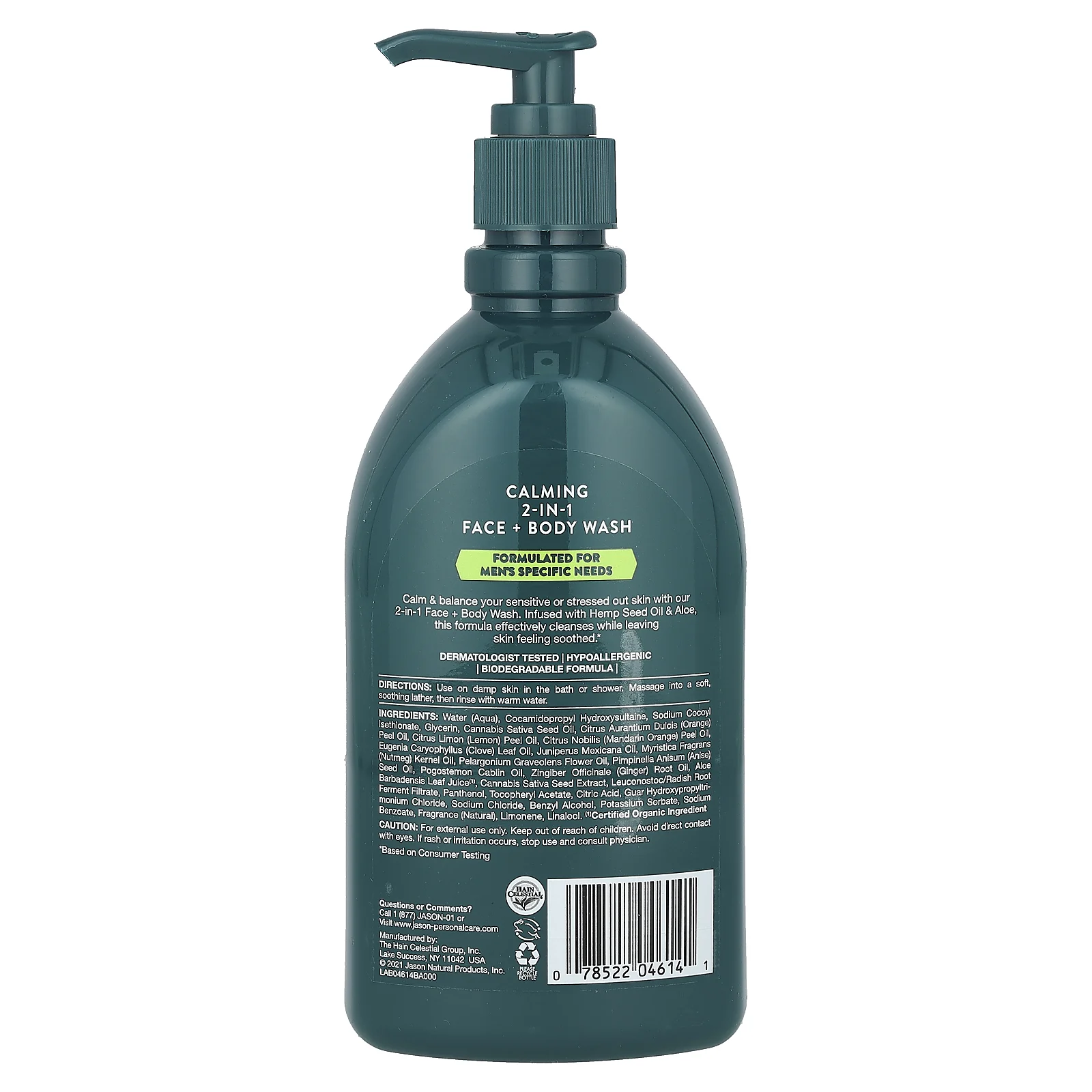 Jason Natural, Мужское, гель для душа и тела, масло семян конопли и алоэ, 473 мл (16 жидк. Унций)