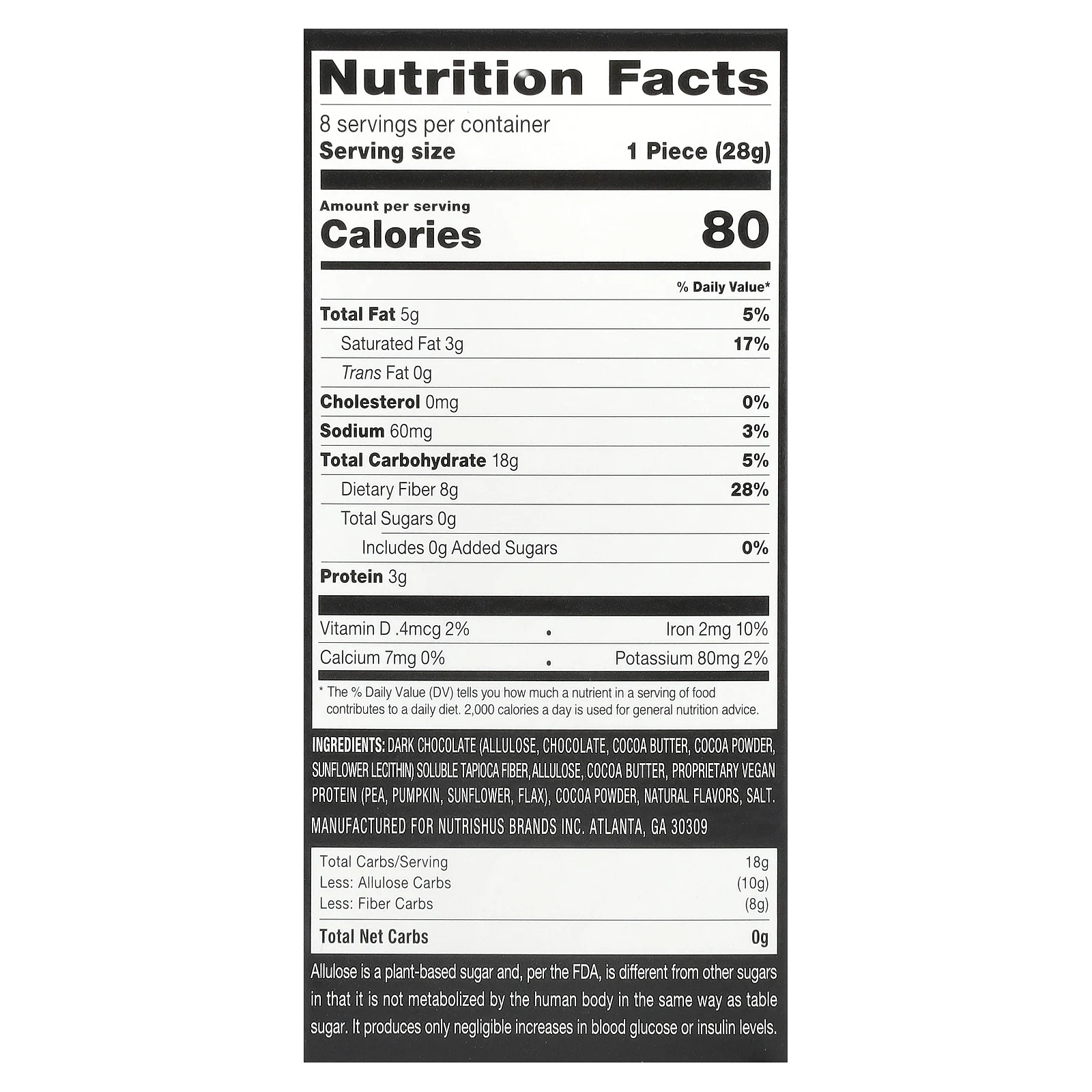 RxSugar, Swealthy Snax ™, батончики, шоколад, 8 пакетиков по 28 г (1 унция)