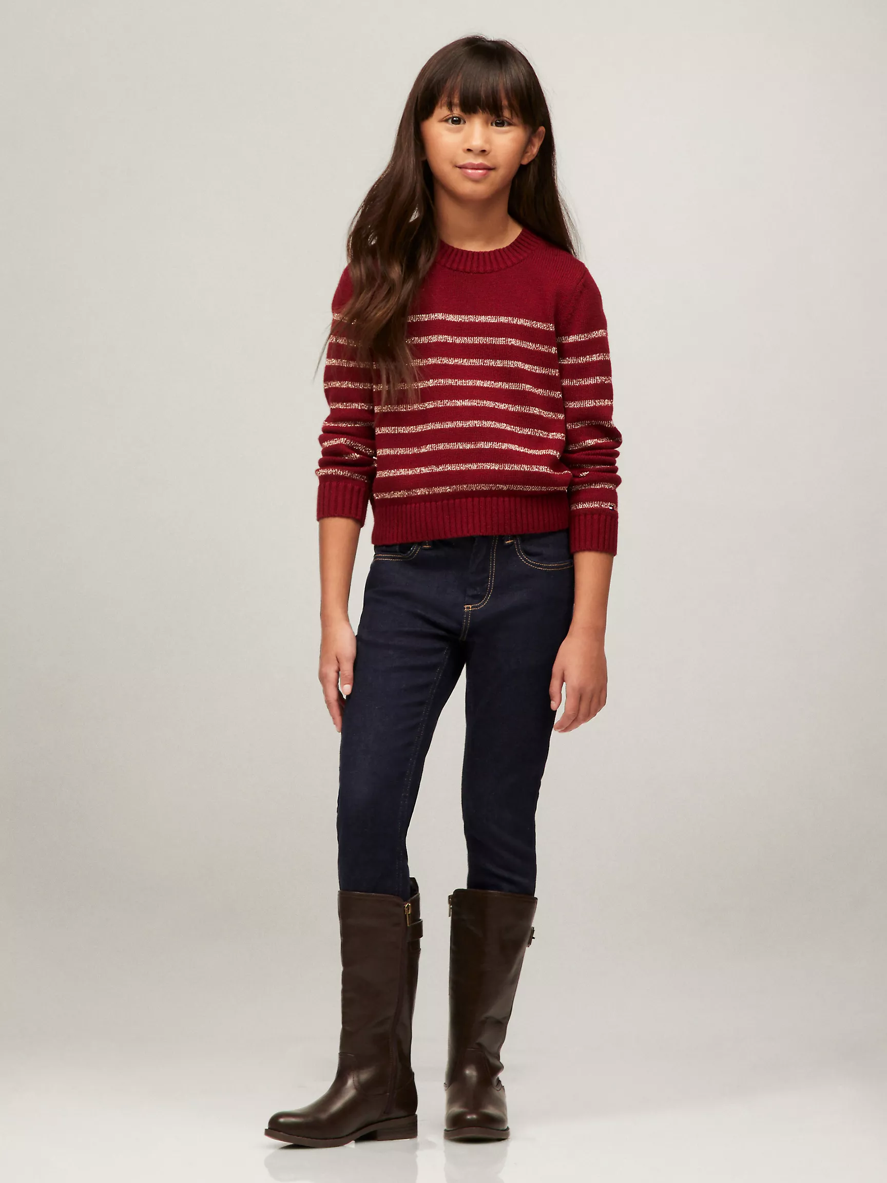 Свитер для девочки Tommy Hilfiger, Детский свитер с круглым вырезом и блестящими полосками