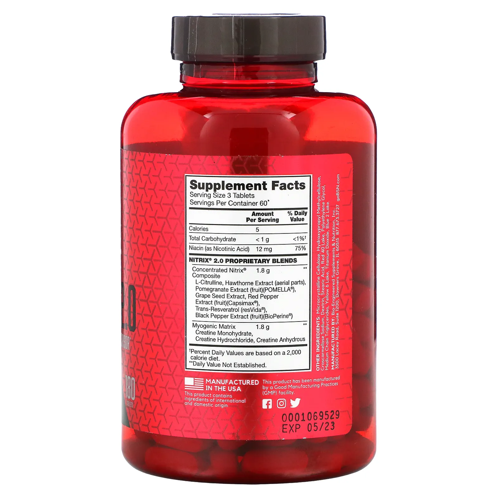 BSN, Nitrix 2.0, концентрированный прекурсор оксида азота, 180 таблеток