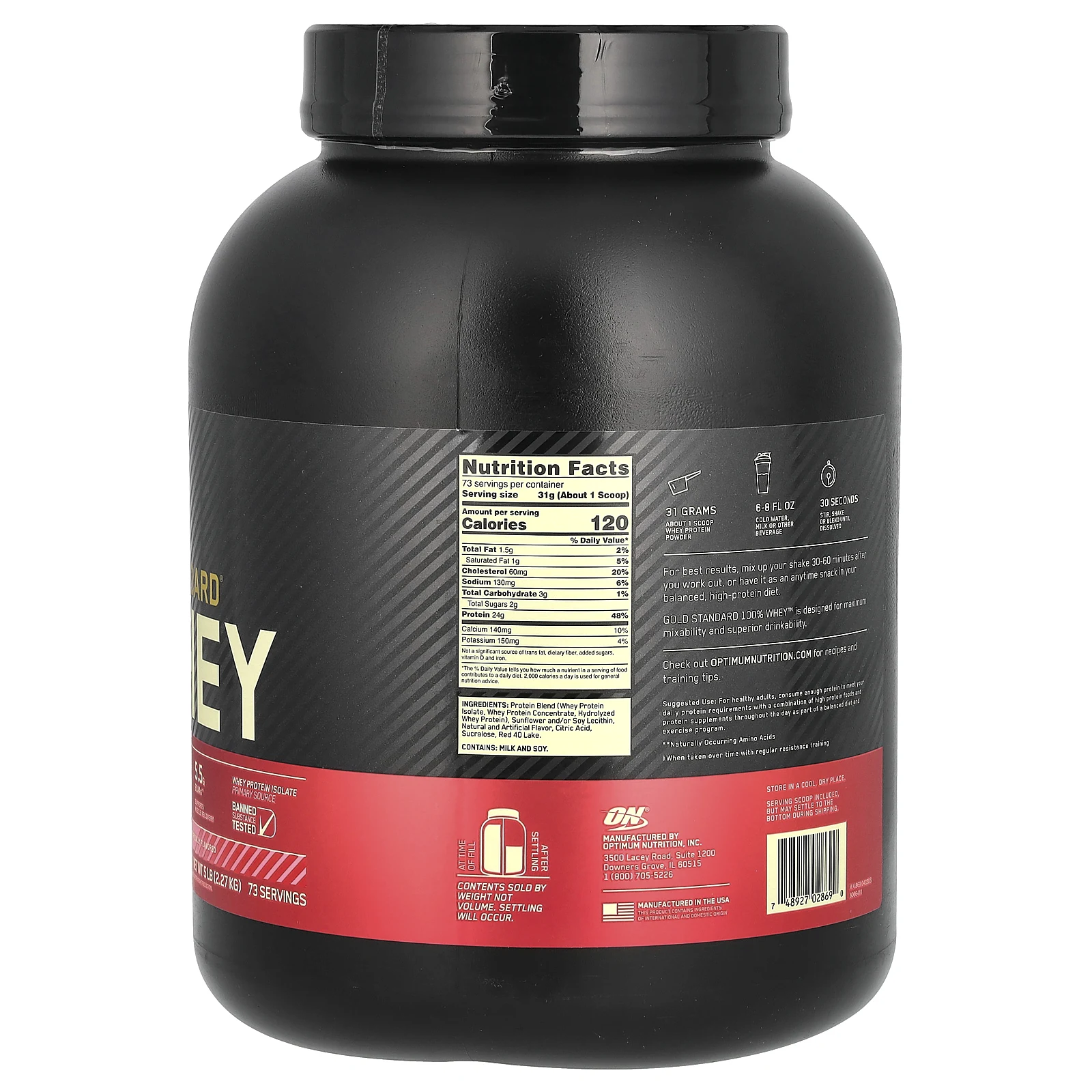 Optimum Nutrition, Gold Standard 100% Whey, сыворотка со вкусом аппетитной клубники, 2,27 кг (5 фунтов)