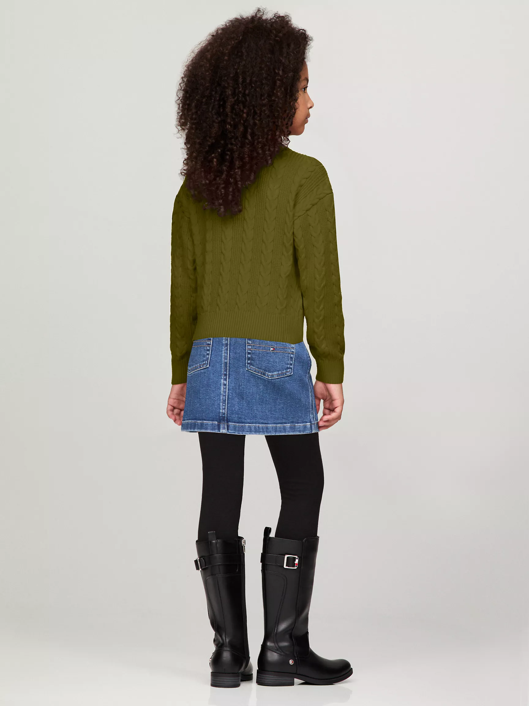 Свитер для девочки Tommy Hilfiger, Детский вязаный свитер с узором "косы" и круглым вырезом