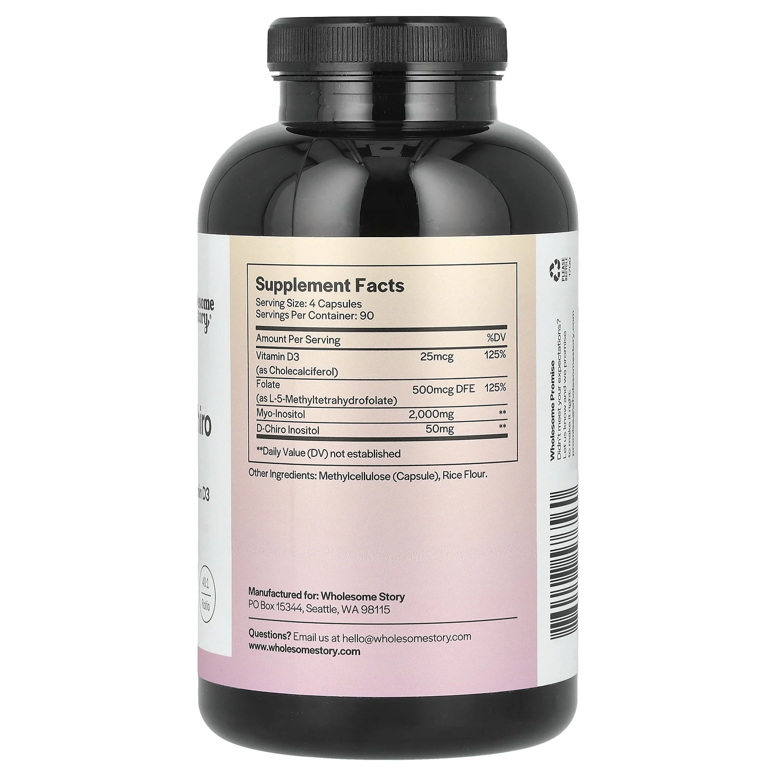 Wholesome Story, Мио и D-хиро-инозит с фолатом MTHF и витамином D3`` 360 вегетарианских капсул