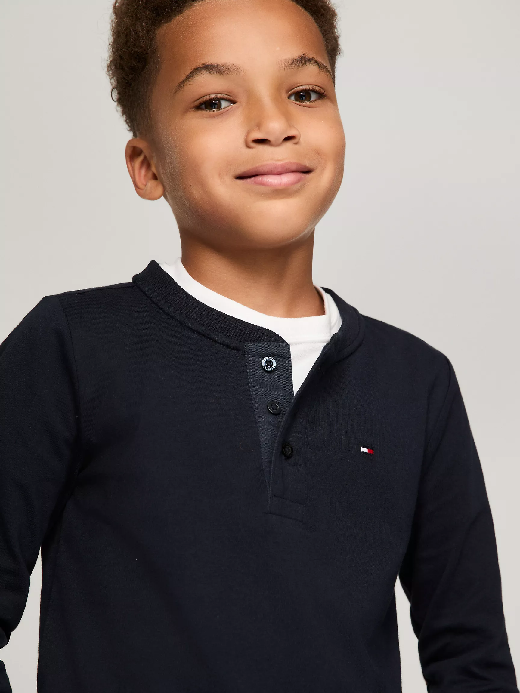 Футболка Tommy Hilfiger для мальчиков, Детская однотонная футболка Henley с длинным рукавом