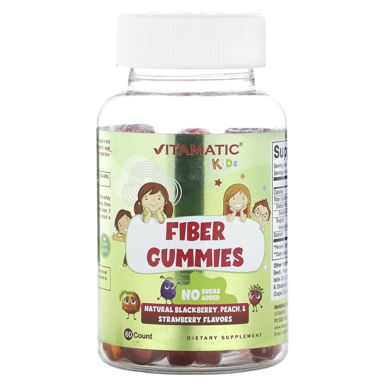 Vitamatic, Детские жевательные мармеладки, со вкусом ежевики, персика и клубники, 60 жевательных таблеток