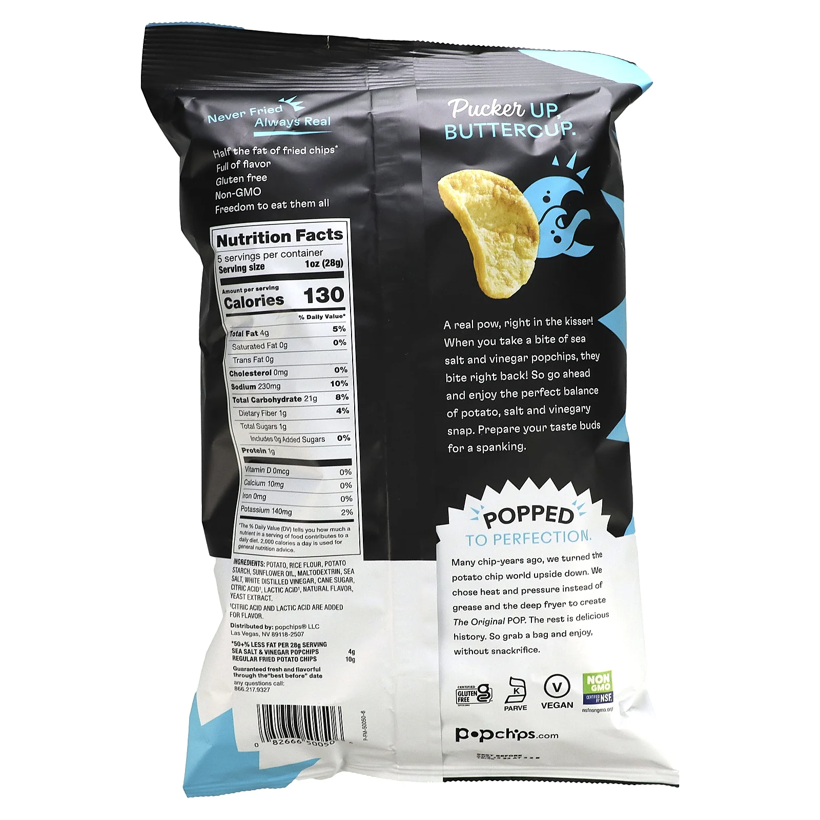 Popchips, Original, морская соль и уксус, 142 г (5 унций)