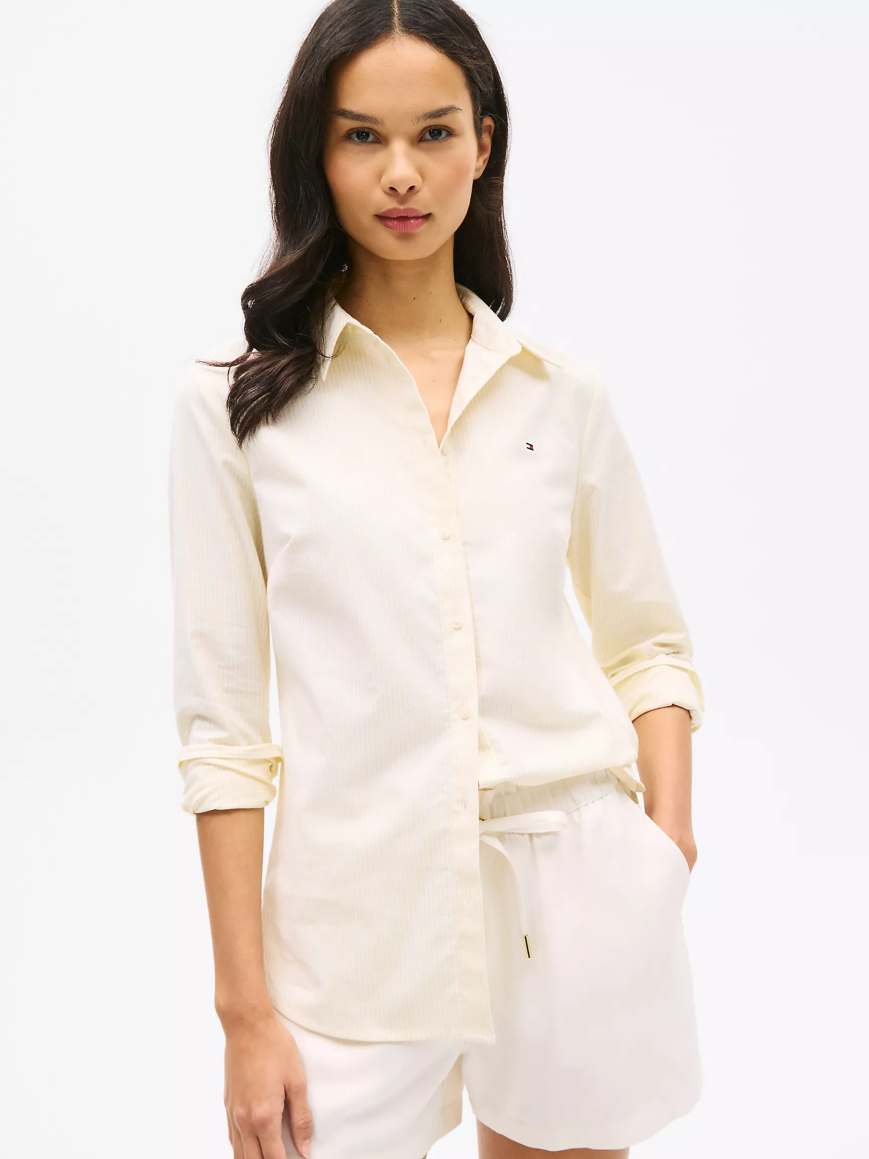 Женская рубашка Tommy Hilfiger, Полосатая эластичная оксфордская рубашка стандартного кроя