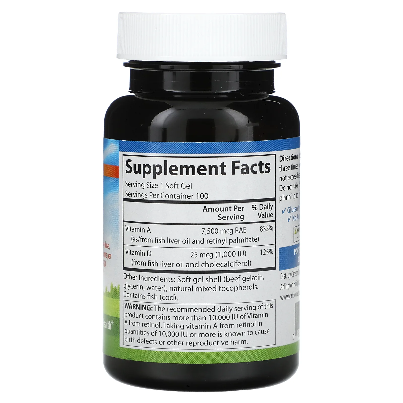Carlson, Витамины A и D, 100 мягких таблеток