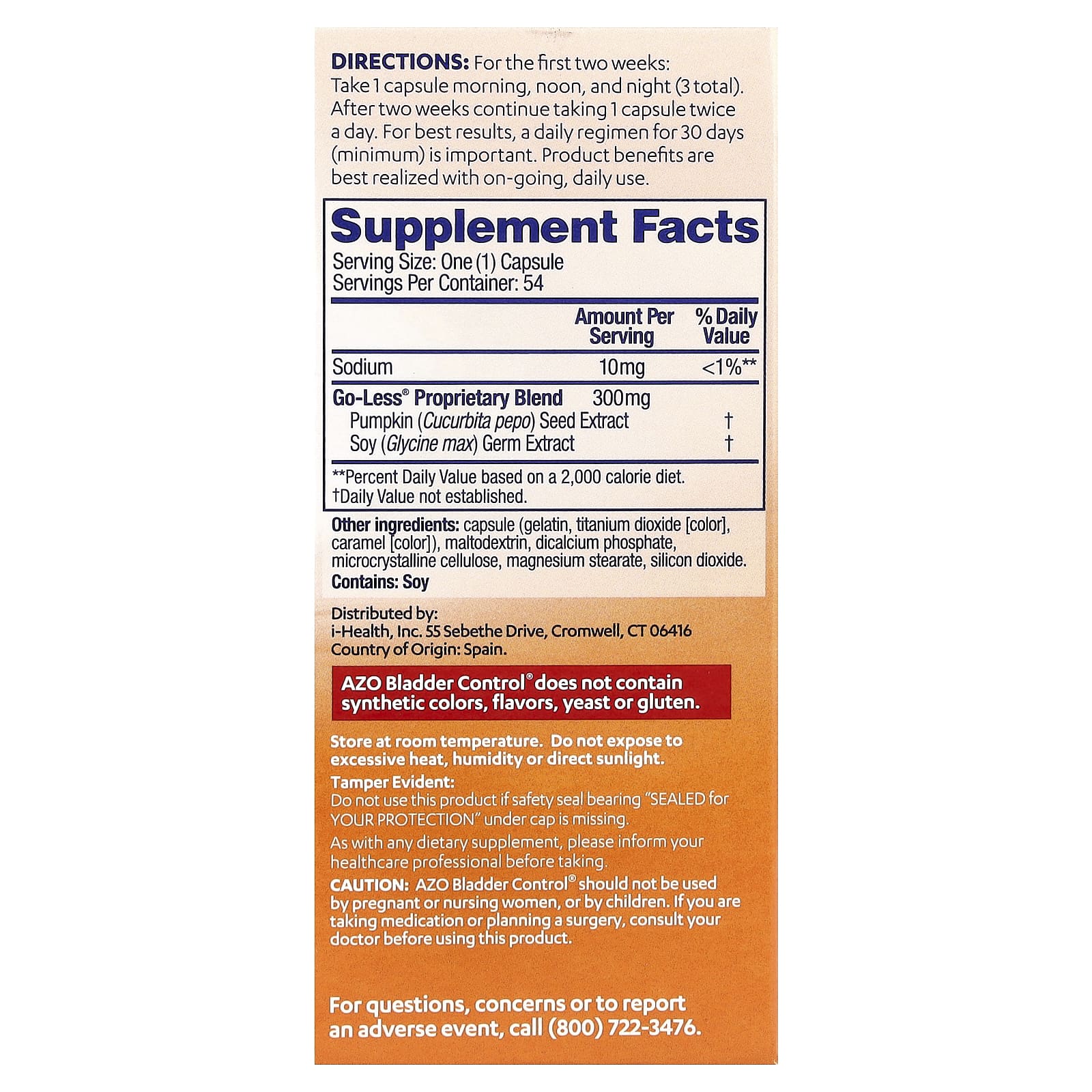 Azo, Go-Less, контролирующий состояние мочевого пузыря, 54 капсулы