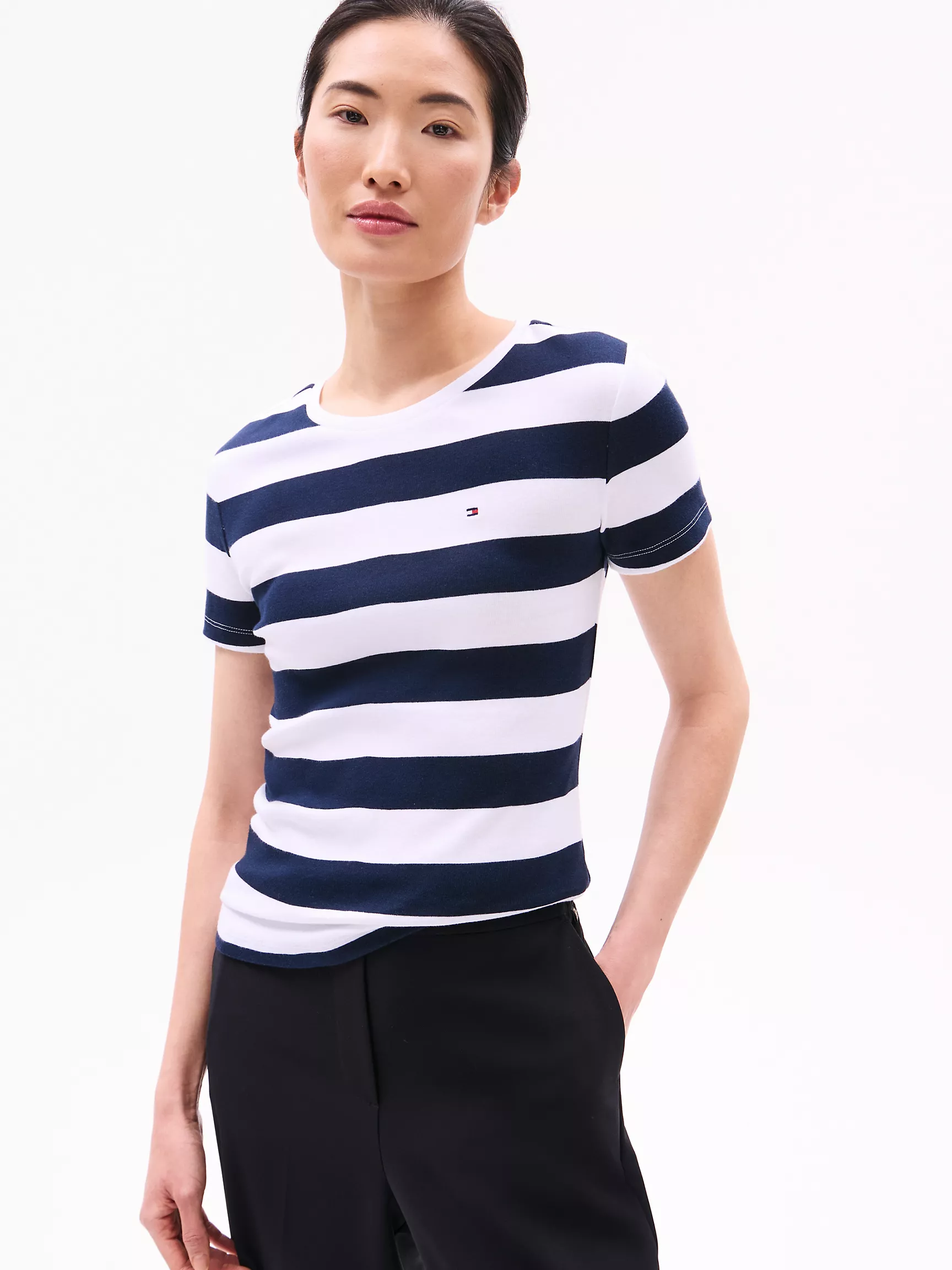 Женская футболка Tommy Hilfiger, Футболка с круглым вырезом и полосками в стиле регби