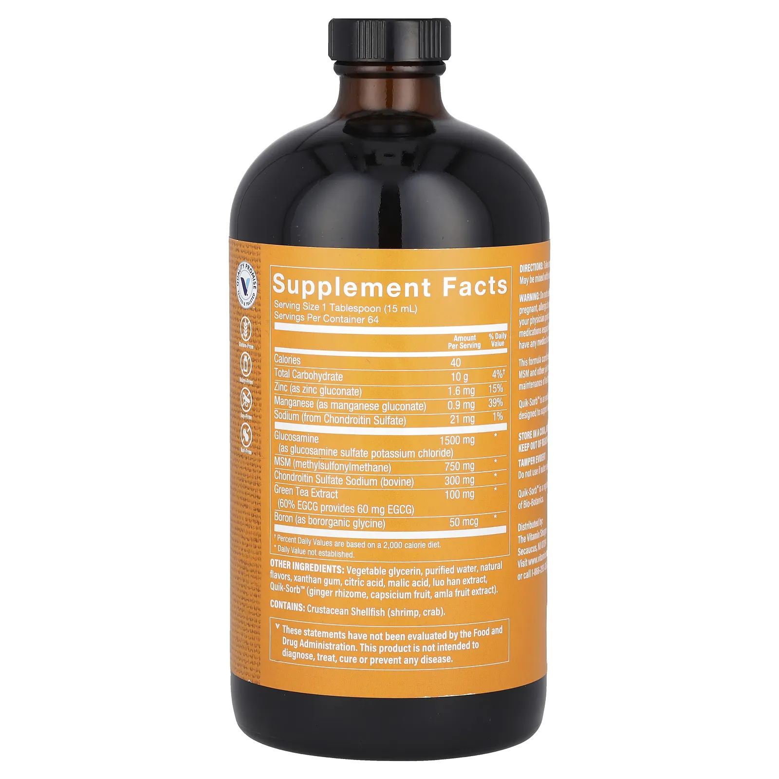 The Vitamin Shoppe, Глюкозамин и хондроитин с МСМ, апельсин, 946 мл (32 жидк. Унции)