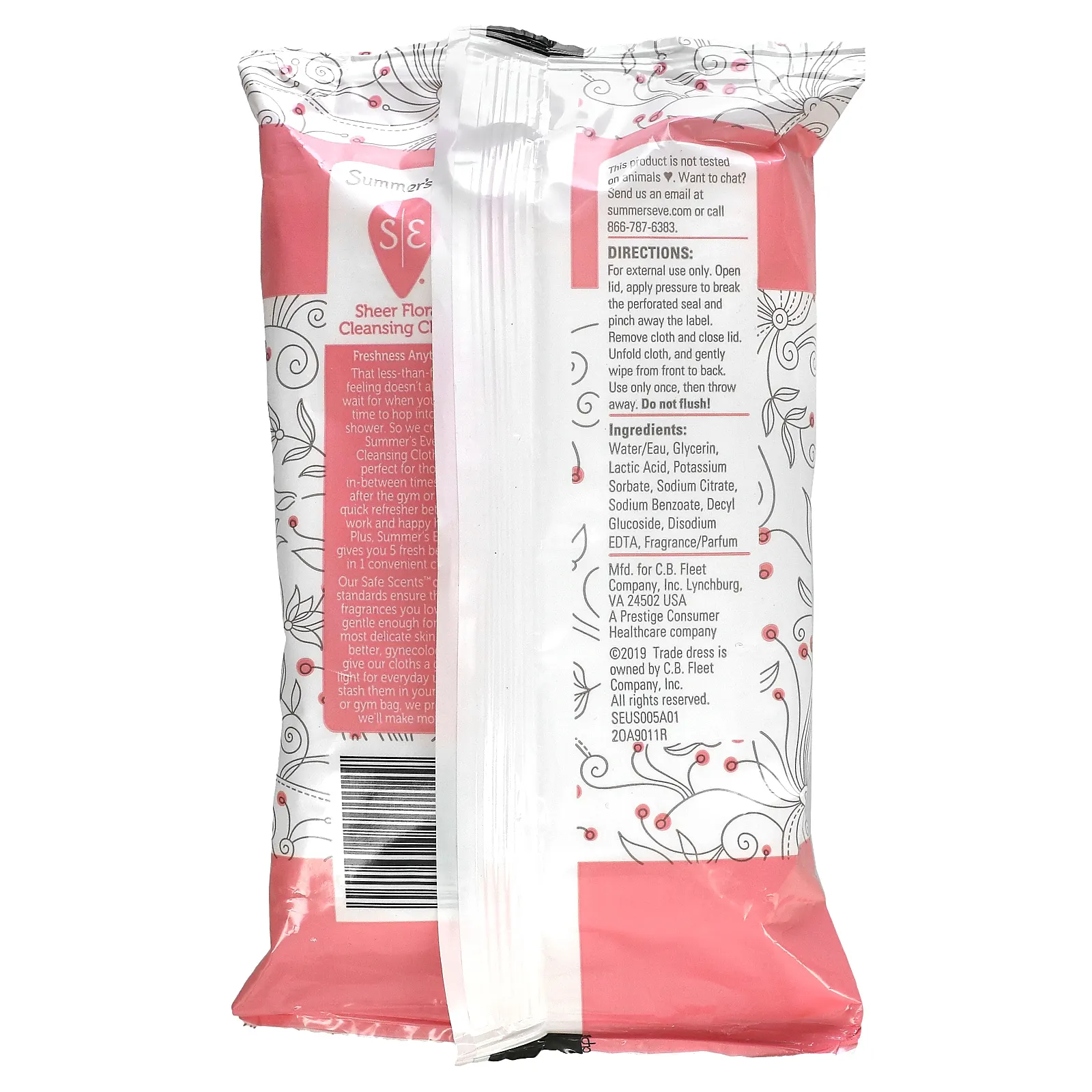 Summer's Eve, Sheer Floral, салфетки для интимной гигиены 5 в 1, 32 штуки