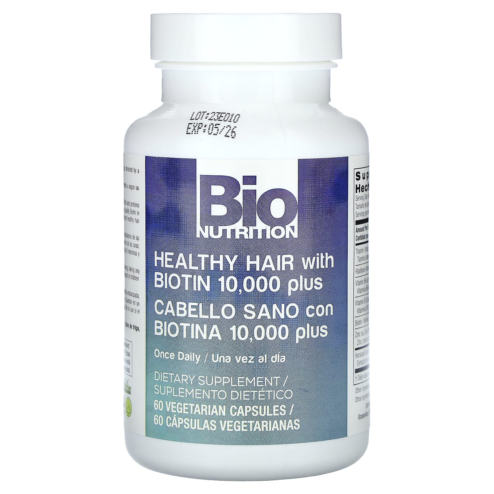 Bio Nutrition, Добавка для здоровья волос с биотином 10 000, 60 вегетарианских капсул