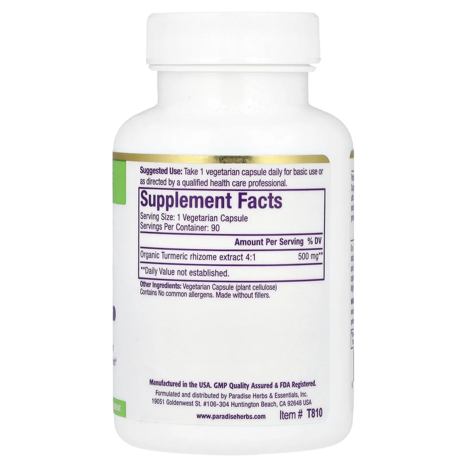 Paradise Herbs, куркума, 90 вегетарианских капсул